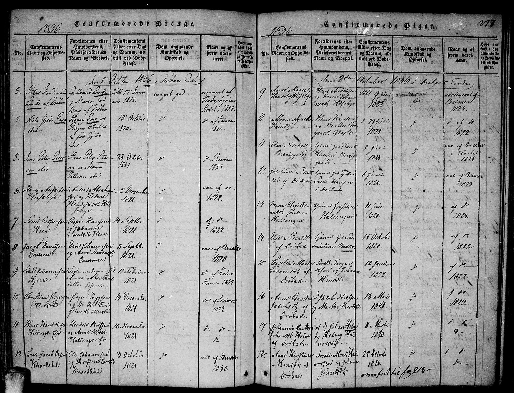 Drøbak prestekontor Kirkebøker, SAO/A-10142a/F/Fa/L0001: Parish register (official) no. I 1, 1816-1842, p. 277