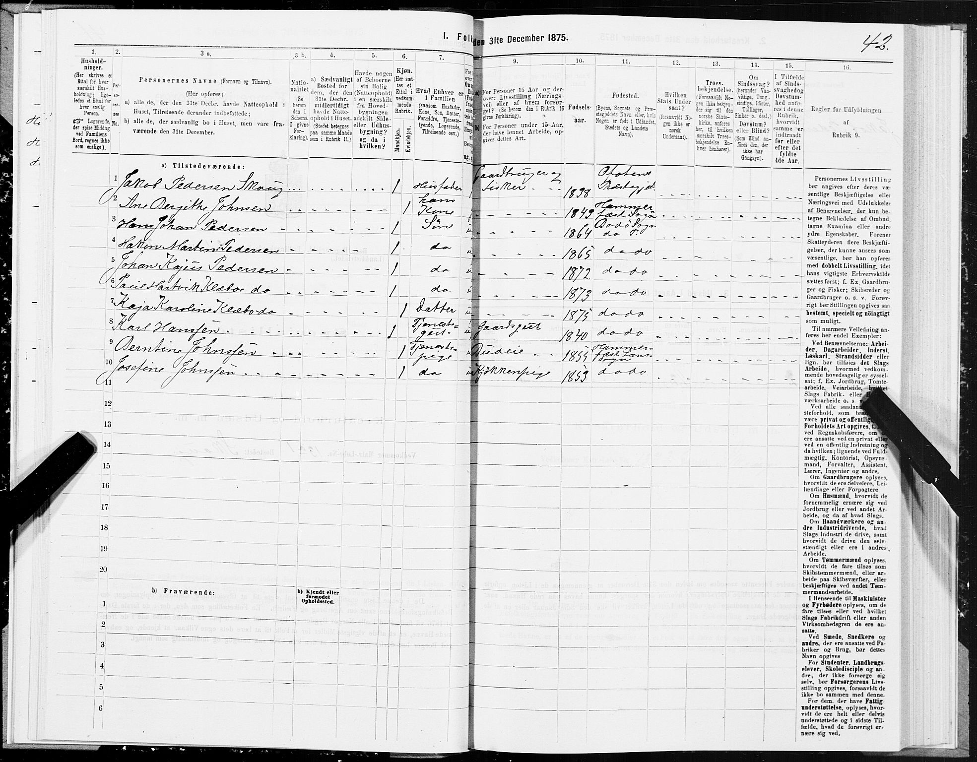 SAT, 1875 census for 1843L Bodø/Bodø, 1875, p. 1042