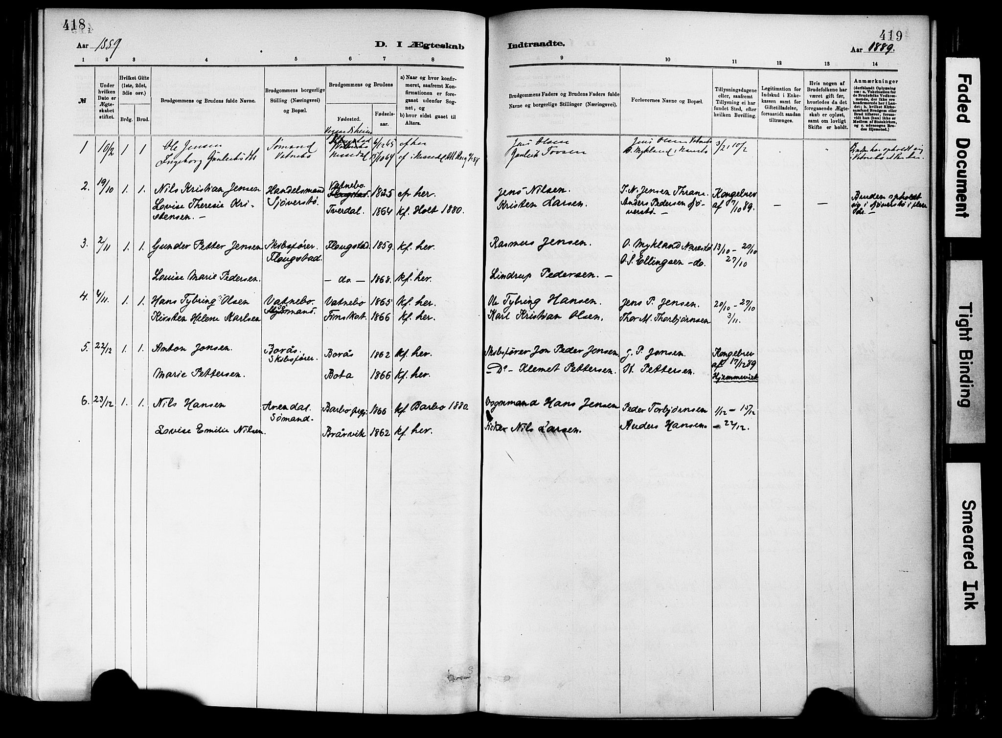 Dypvåg sokneprestkontor, SAK/1111-0007/F/Fa/Fab/L0001: Parish register (official) no. A 1, 1885-1912, p. 418-419