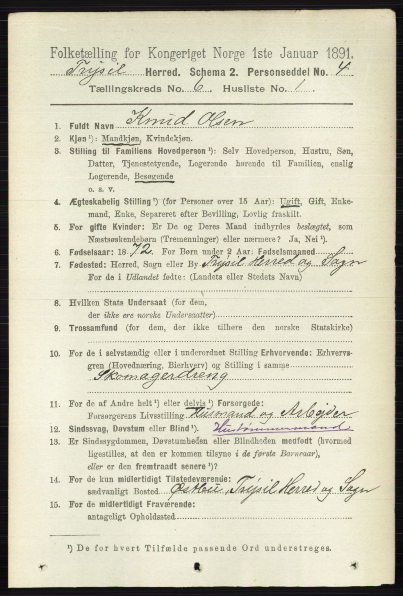 RA, 1891 census for 0428 Trysil, 1891, p. 2775