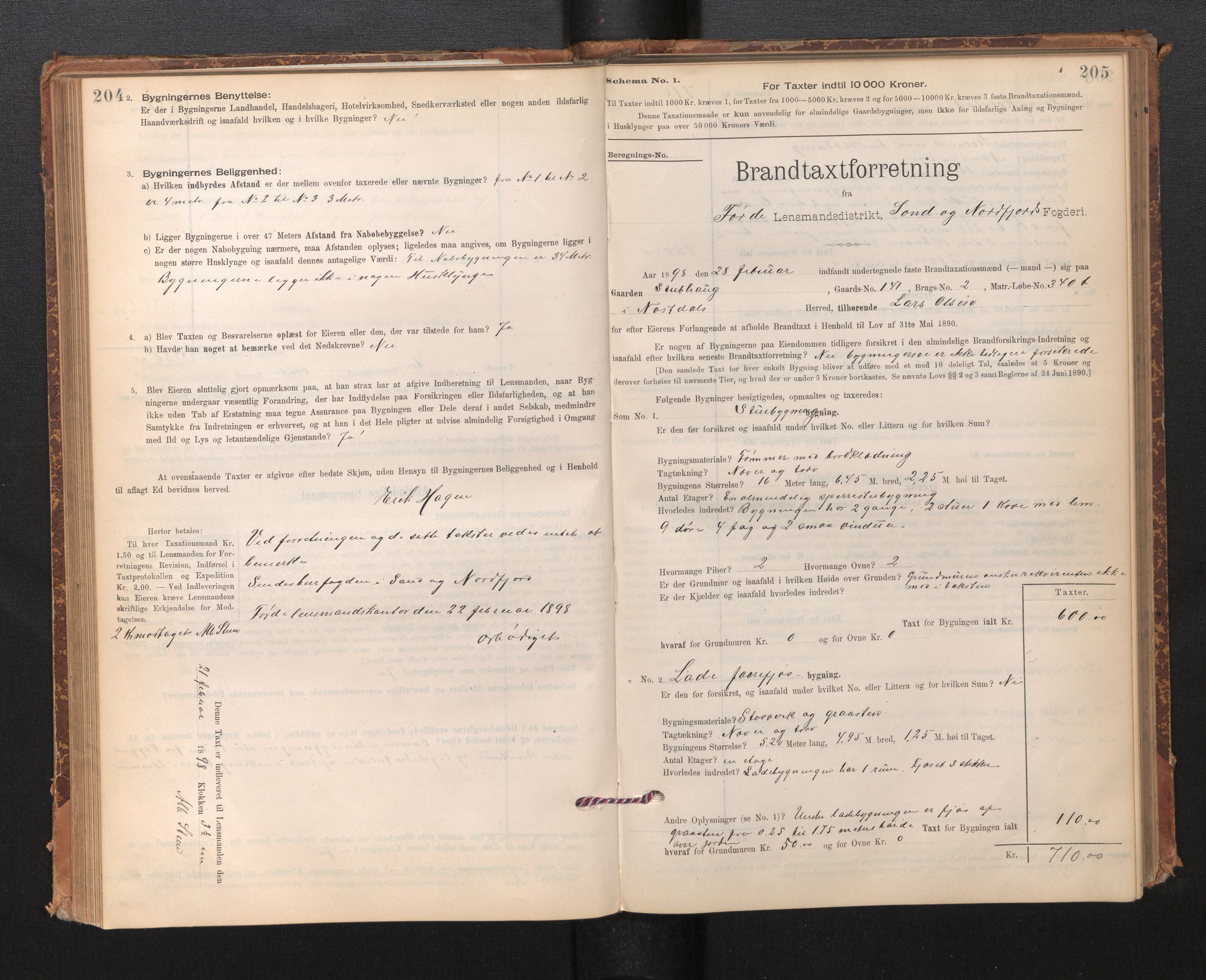 Lensmannen i Førde, SAB/A-27401/0012/L0008: Branntakstprotokoll, skjematakst, 1895-1922, p. 204-205