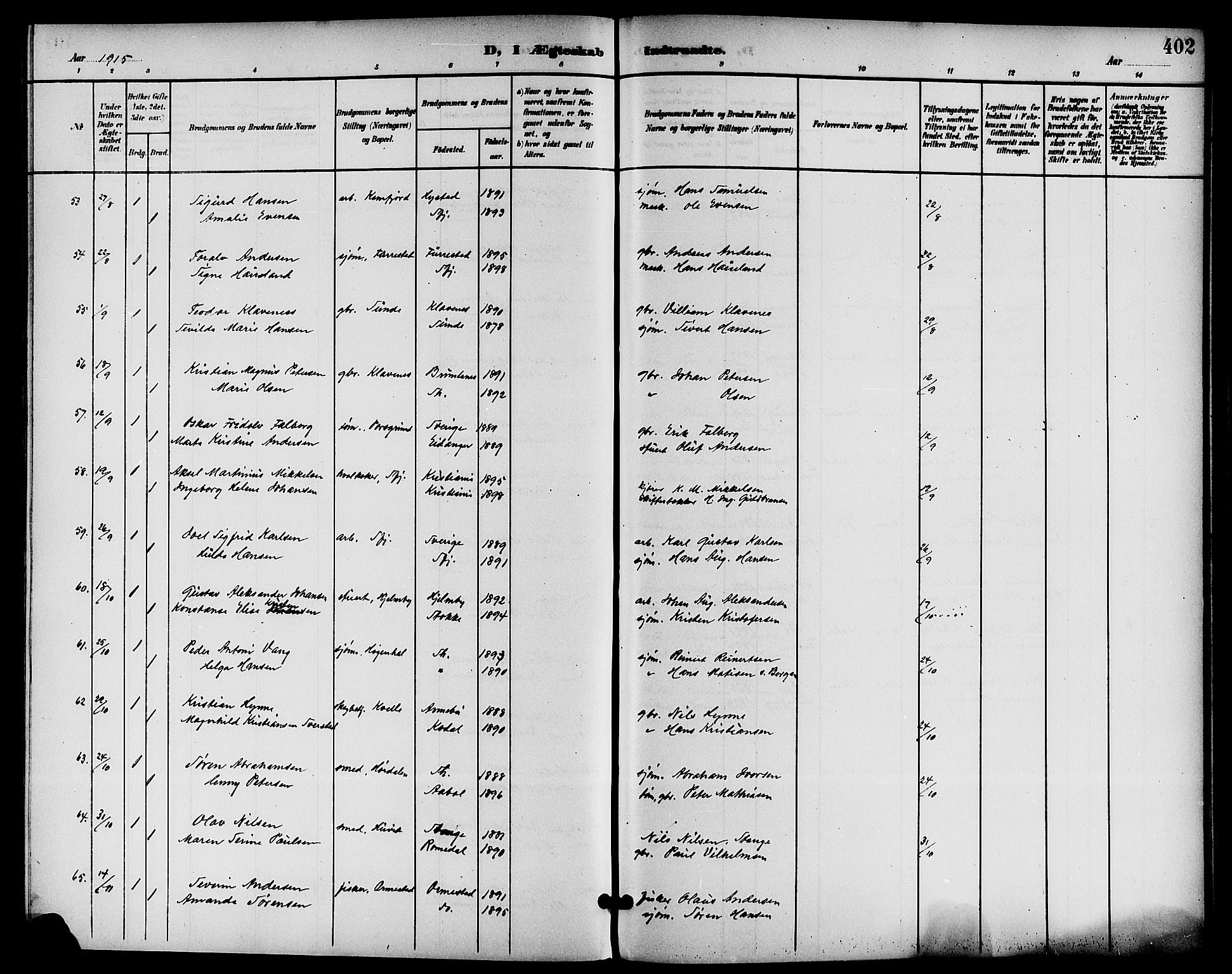 Sandar kirkebøker, AV/SAKO-A-243/G/Ga/L0002: Parish register (copy) no. 2, 1900-1915, p. 402