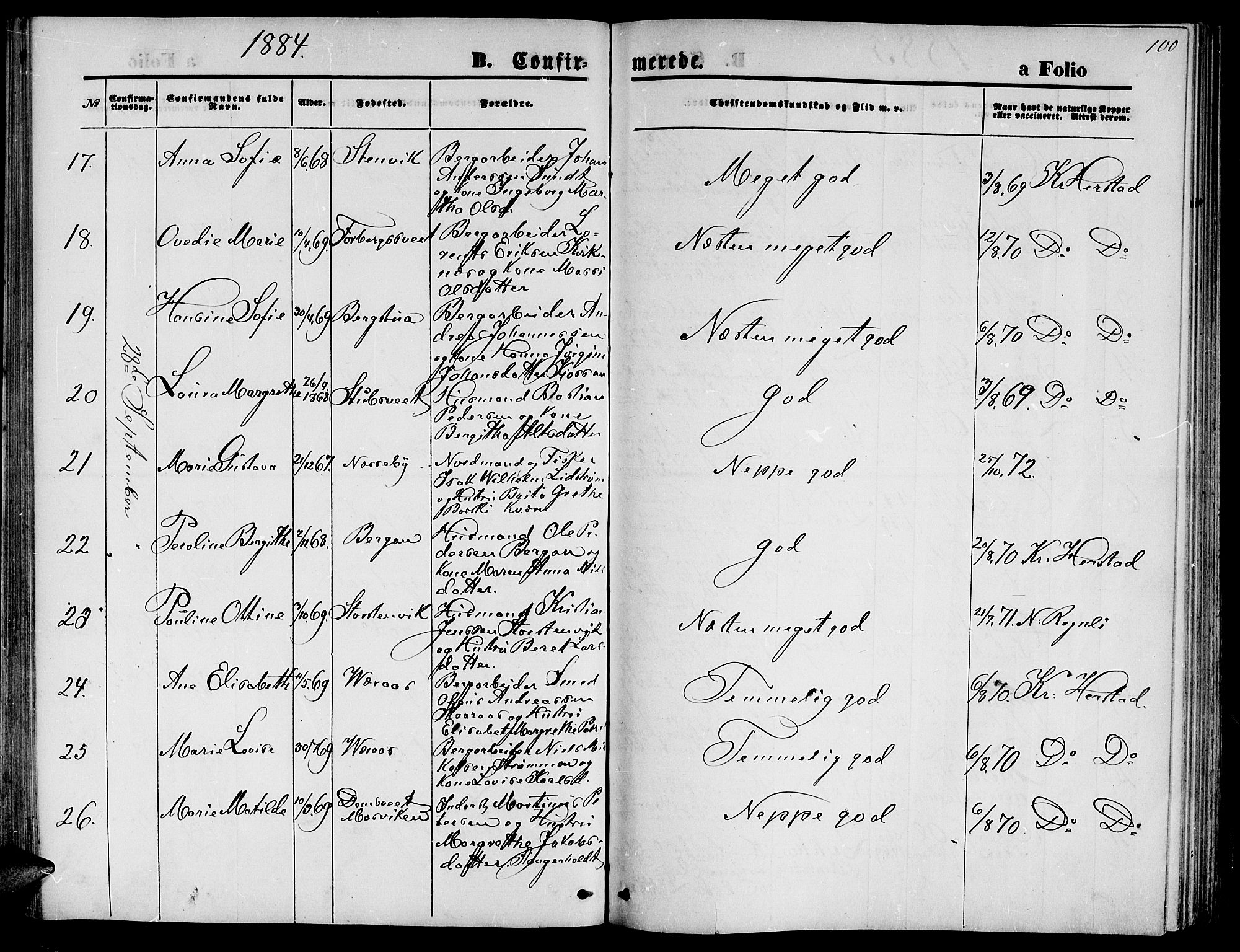 Ministerialprotokoller, klokkerbøker og fødselsregistre - Nord-Trøndelag, AV/SAT-A-1458/722/L0225: Parish register (copy) no. 722C01, 1871-1888, p. 100