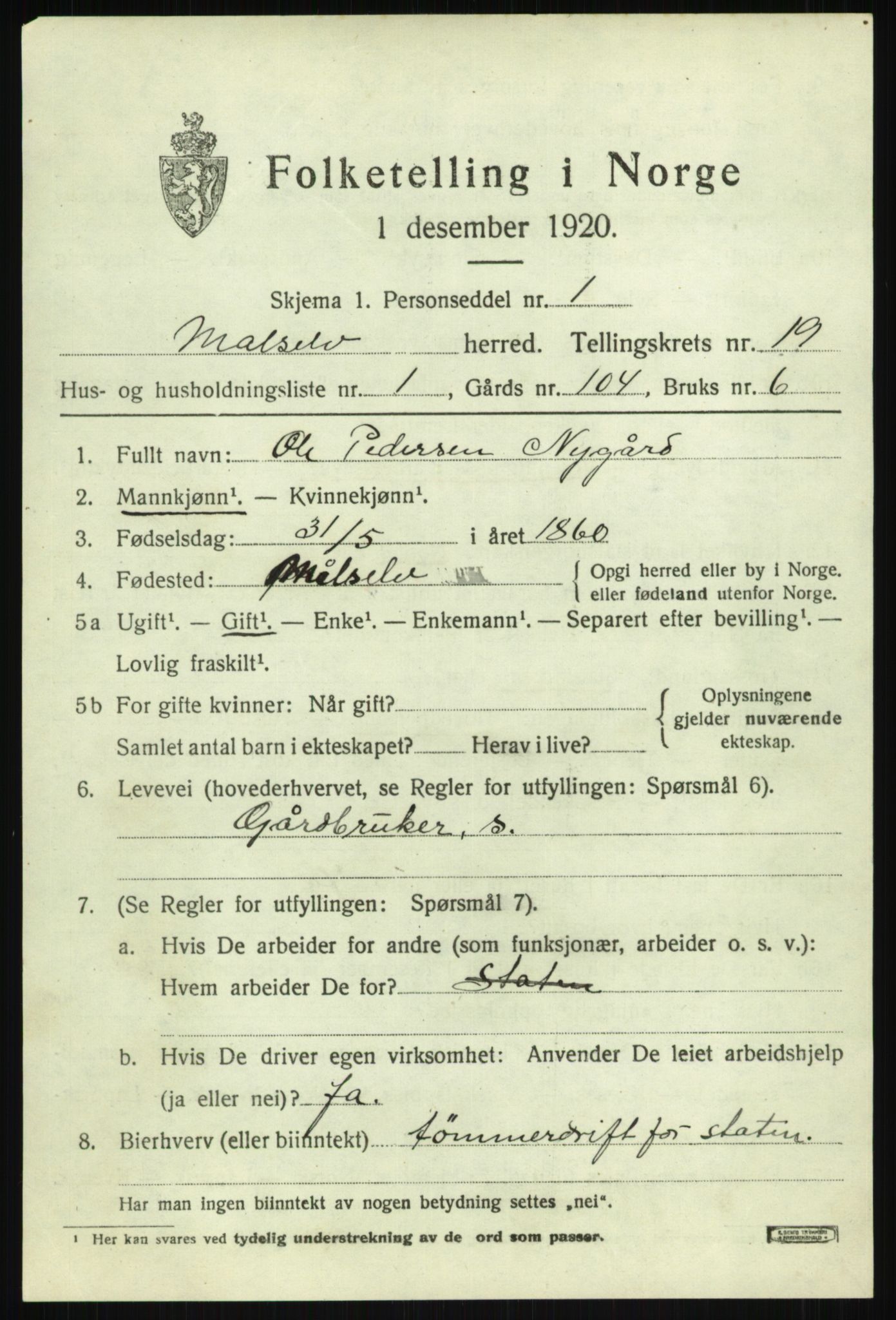 SATØ, 1920 census for Målselv, 1920, p. 9171