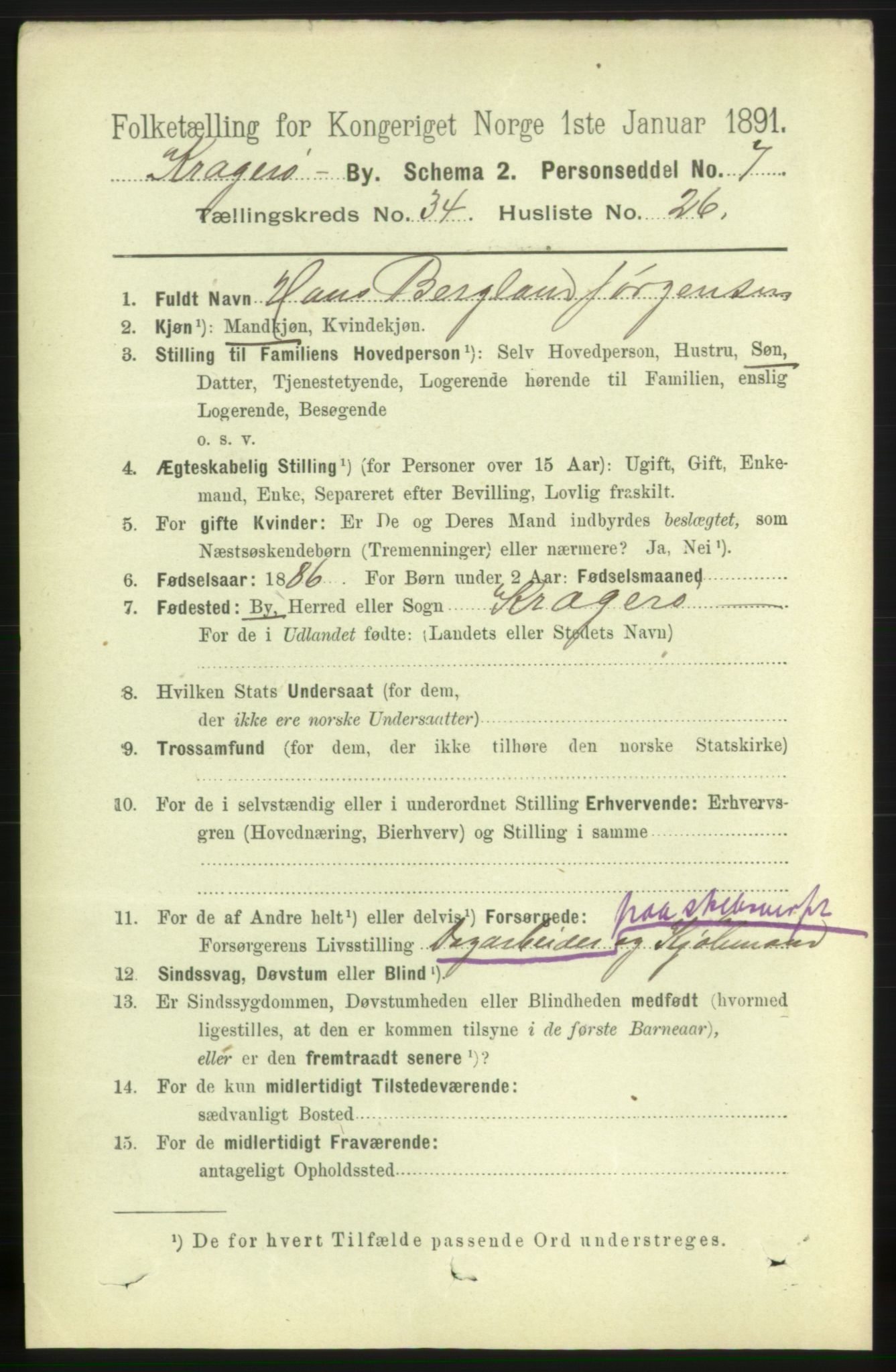 RA, 1891 census for 0801 Kragerø, 1891, p. 6244