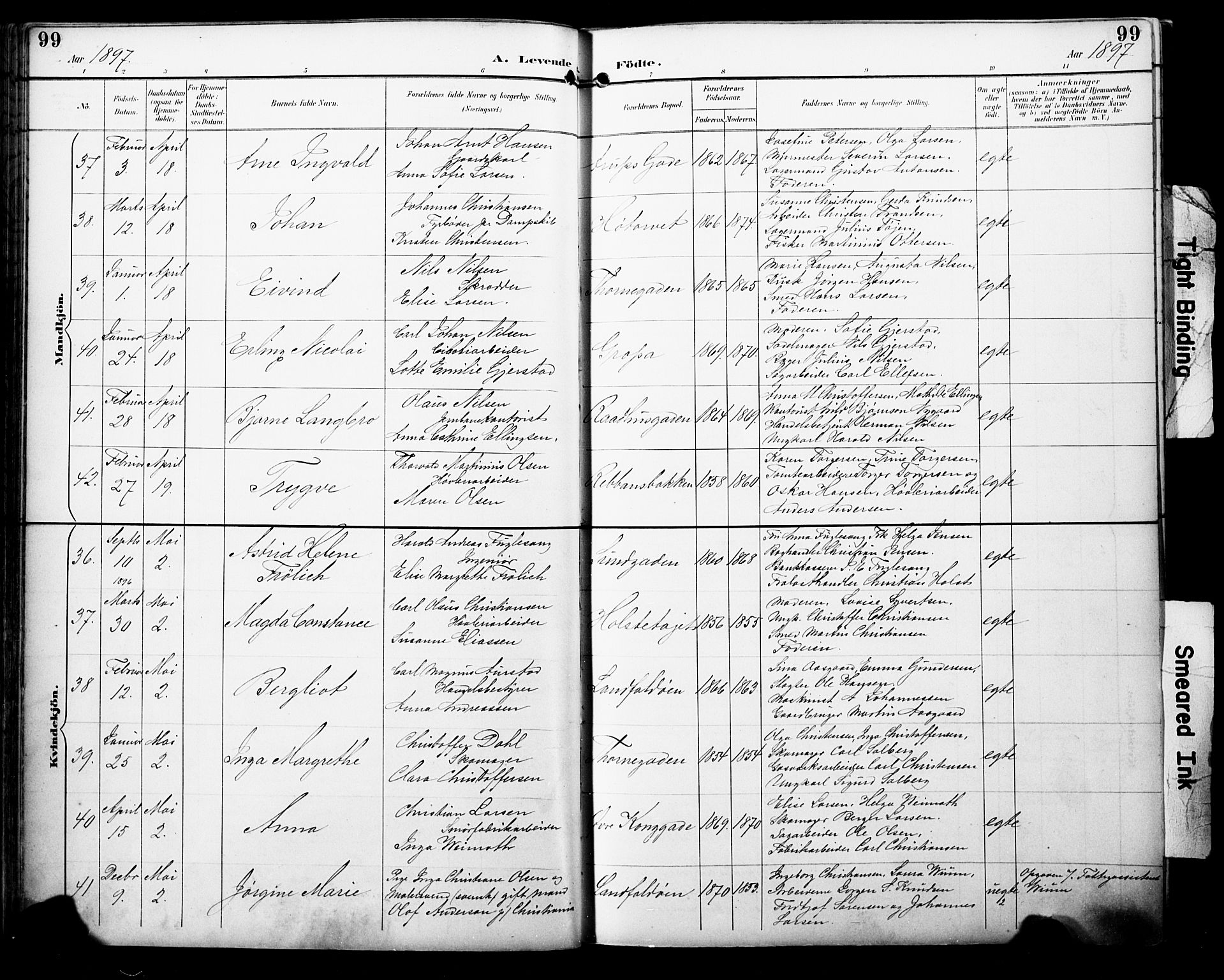 Bragernes kirkebøker, SAKO/A-6/F/Fb/L0008: Parish register (official) no. II 8, 1894-1902, p. 99