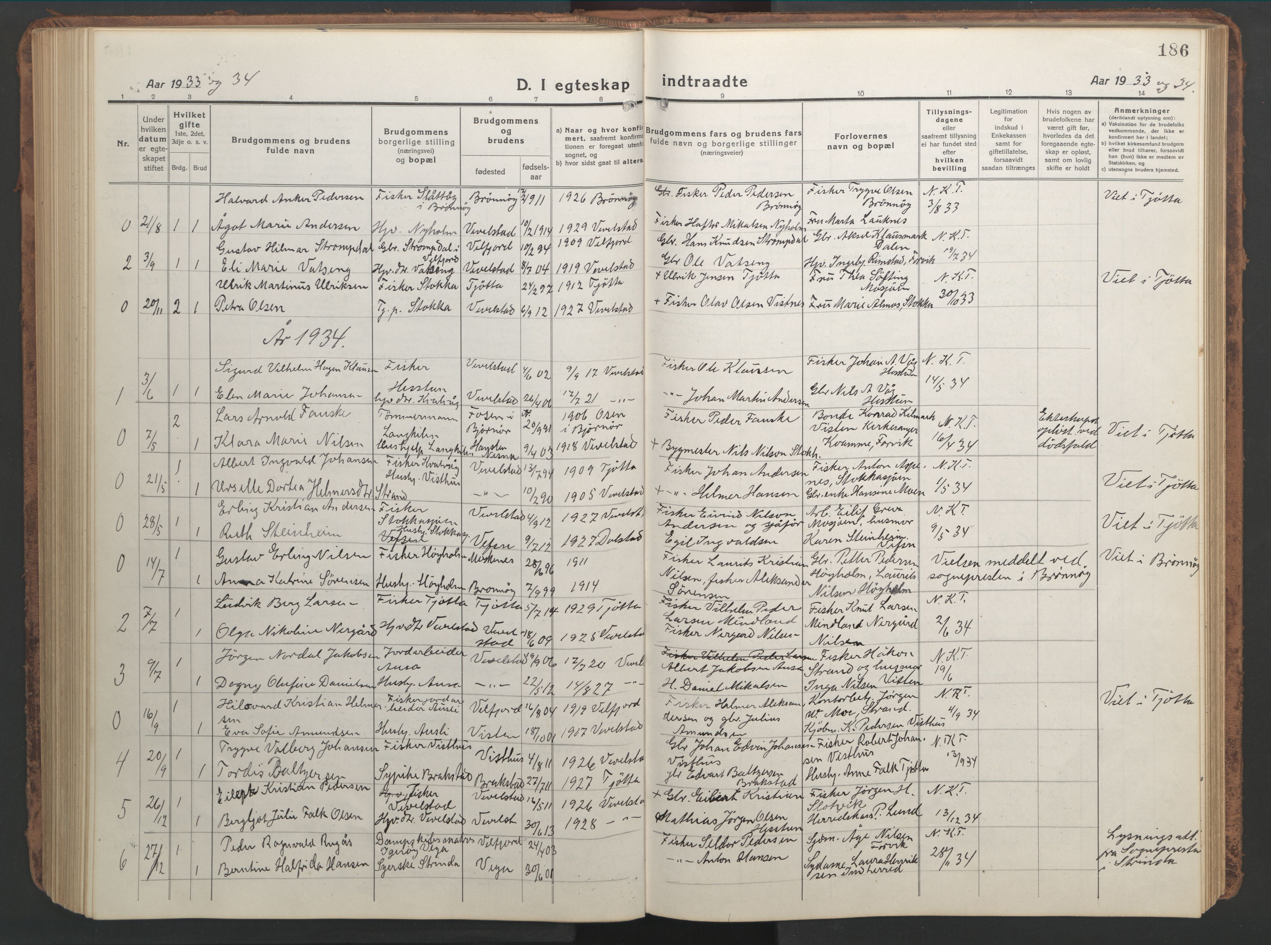 Ministerialprotokoller, klokkerbøker og fødselsregistre - Nordland, AV/SAT-A-1459/819/L0278: Parish register (copy) no. 819C04, 1917-1967, p. 186