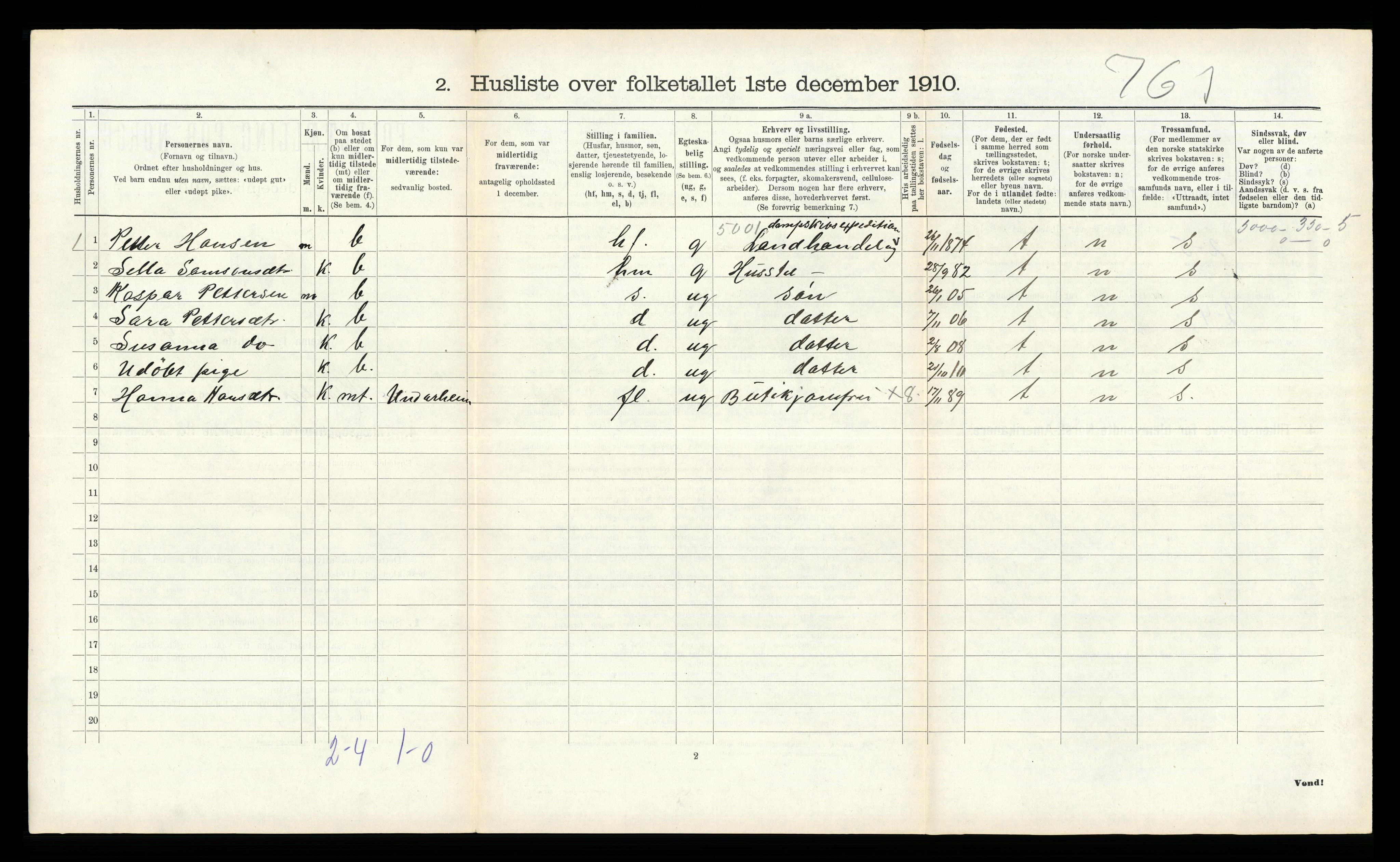 RA, 1910 census for Kvinnherad, 1910, p. 1588