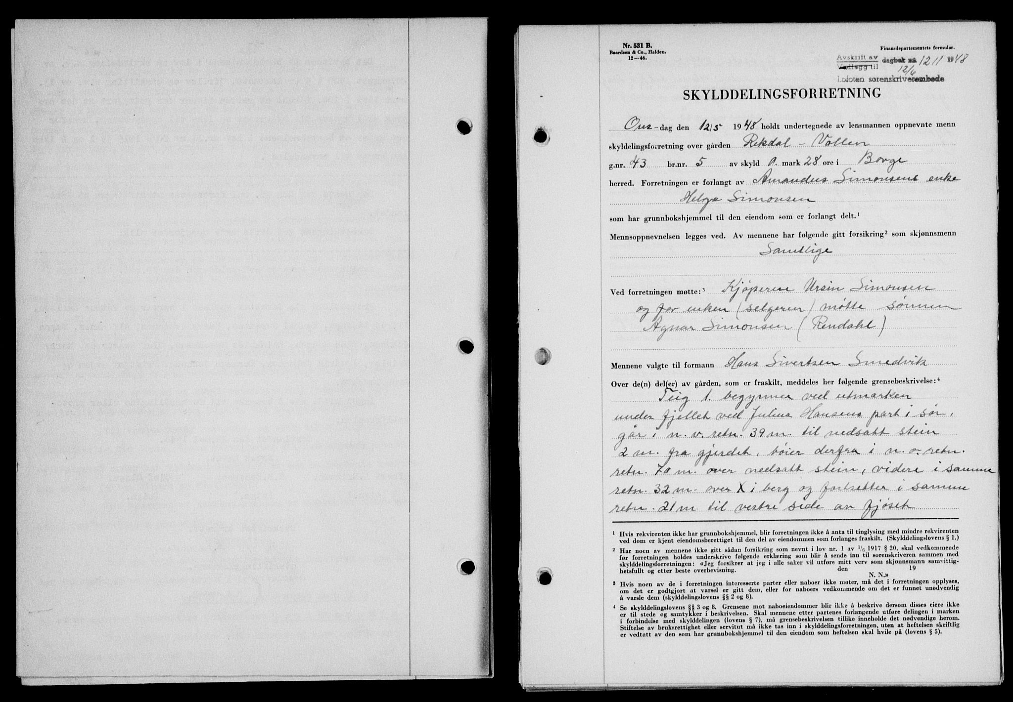 Lofoten sorenskriveri, SAT/A-0017/1/2/2C/L0018a: Mortgage book no. 18a, 1948-1948, Diary no: : 1211/1948