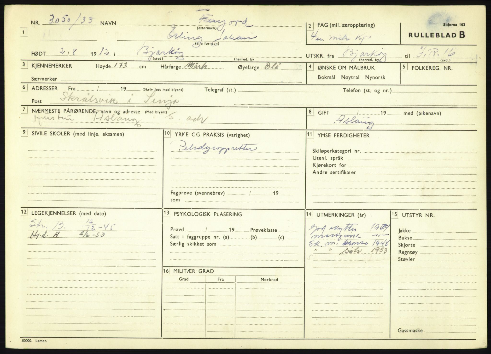 Forsvaret, Troms infanteriregiment nr. 16, AV/RA-RAFA-3146/P/Pa/L0017: Rulleblad for regimentets menige mannskaper, årsklasse 1933, 1933, p. 293