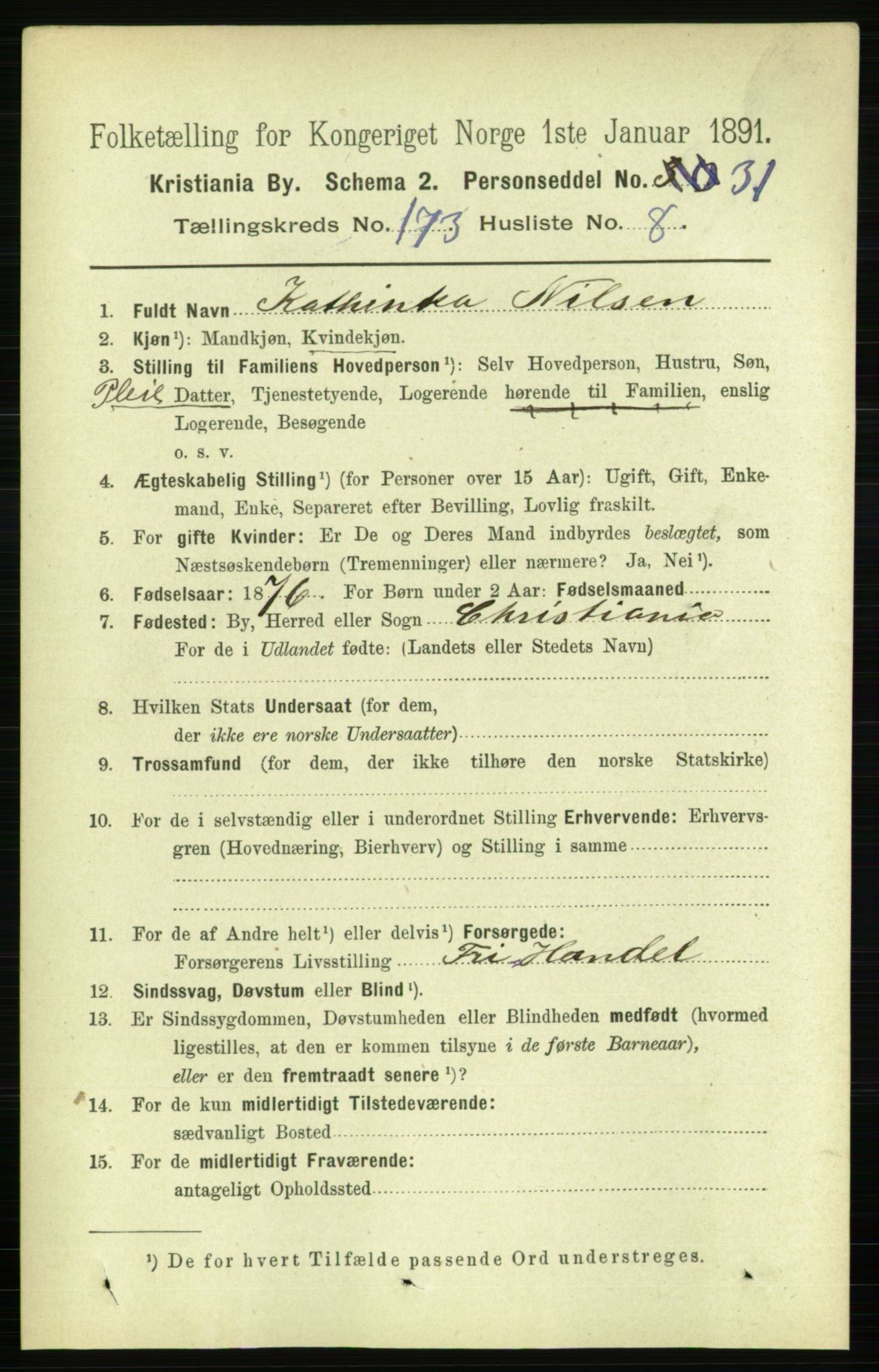 RA, 1891 census for 0301 Kristiania, 1891, p. 103262