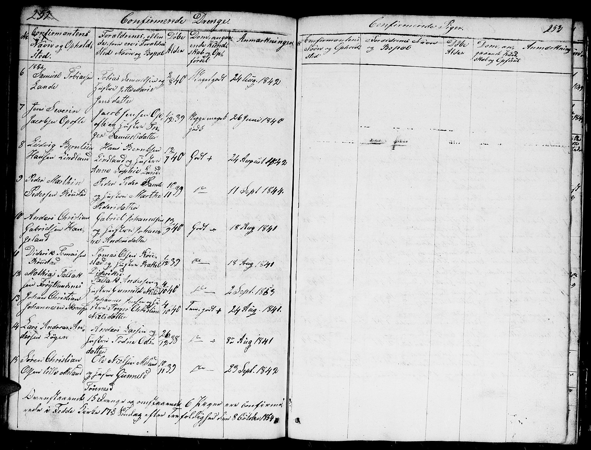 Kvinesdal sokneprestkontor, AV/SAK-1111-0026/F/Fb/Fba/L0002: Parish register (copy) no. B 2, 1838-1858, p. 252-253