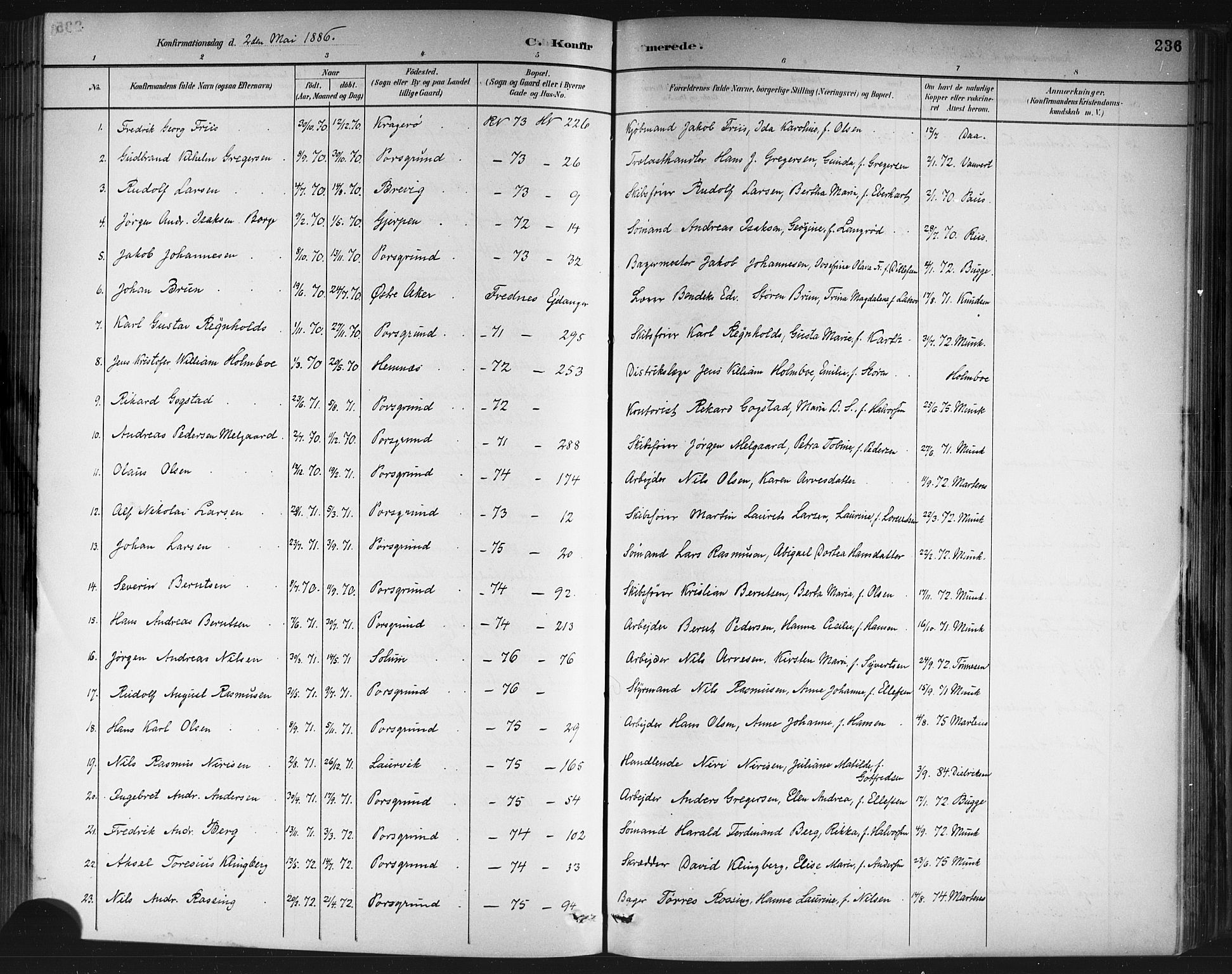 Porsgrunn kirkebøker , SAKO/A-104/G/Gb/L0005: Parish register (copy) no. II 5, 1883-1915, p. 236