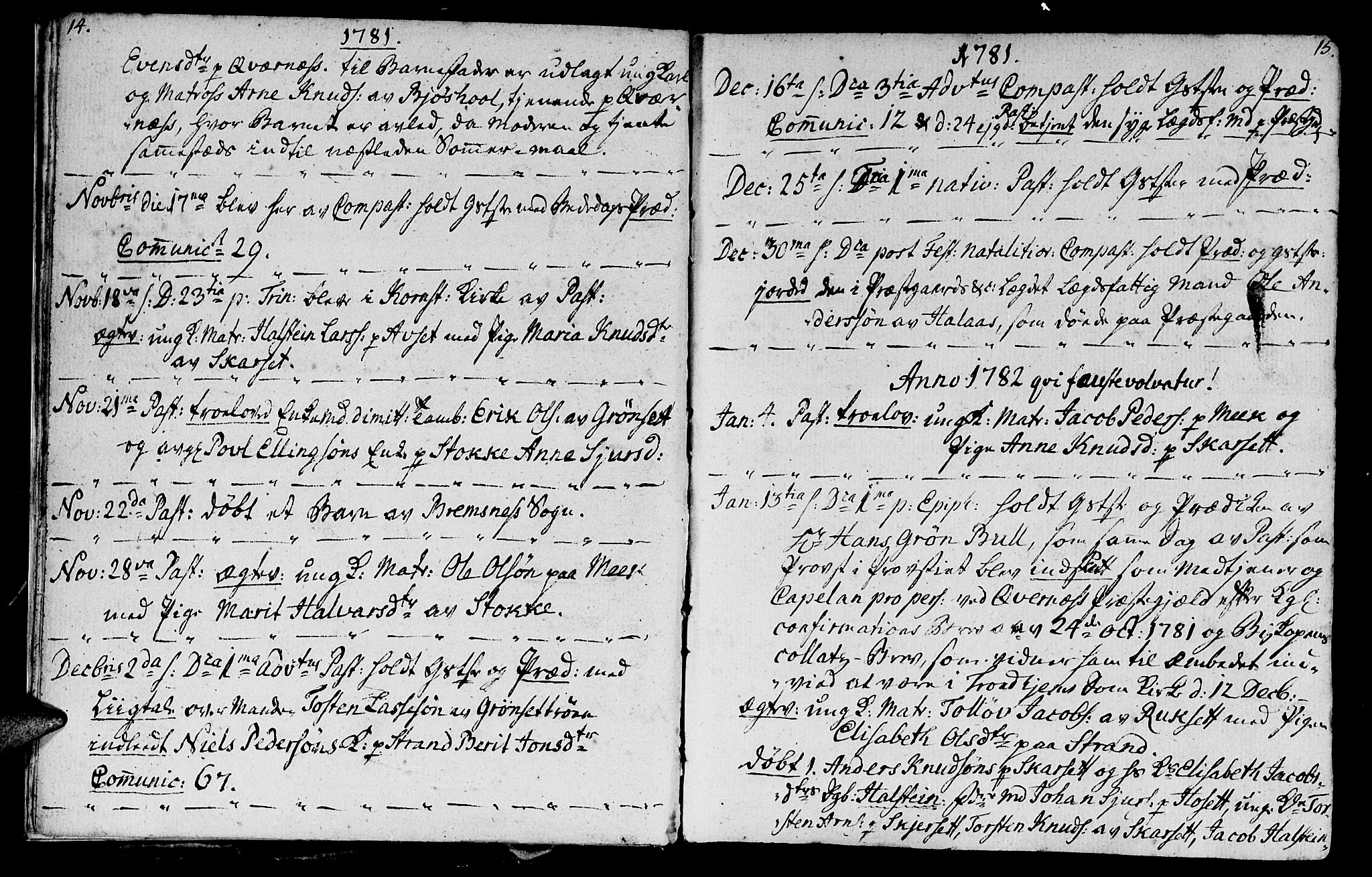 Ministerialprotokoller, klokkerbøker og fødselsregistre - Møre og Romsdal, SAT/A-1454/568/L0799: Parish register (official) no. 568A08, 1780-1819, p. 14-15