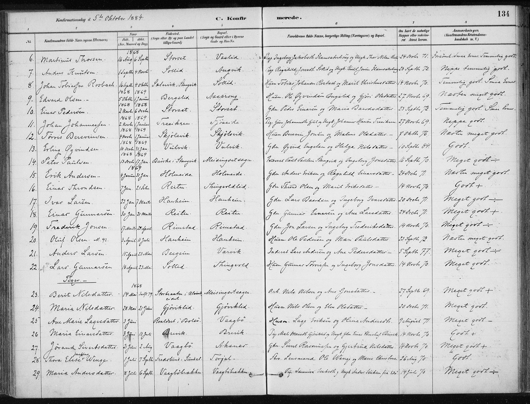 Ministerialprotokoller, klokkerbøker og fødselsregistre - Møre og Romsdal, AV/SAT-A-1454/586/L0987: Parish register (official) no. 586A13, 1879-1892, p. 134