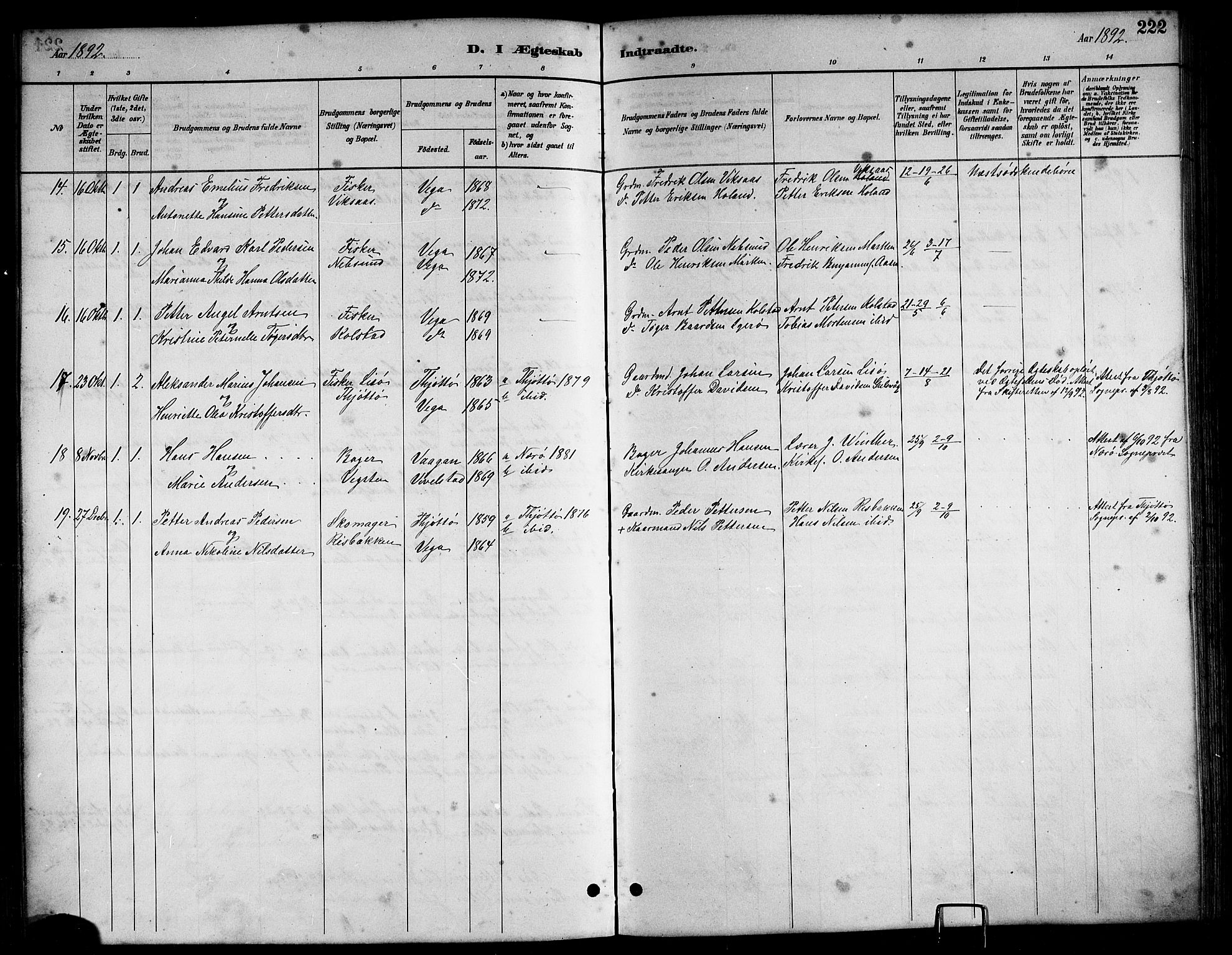 Ministerialprotokoller, klokkerbøker og fødselsregistre - Nordland, AV/SAT-A-1459/816/L0253: Parish register (copy) no. 816C03, 1886-1905, p. 222