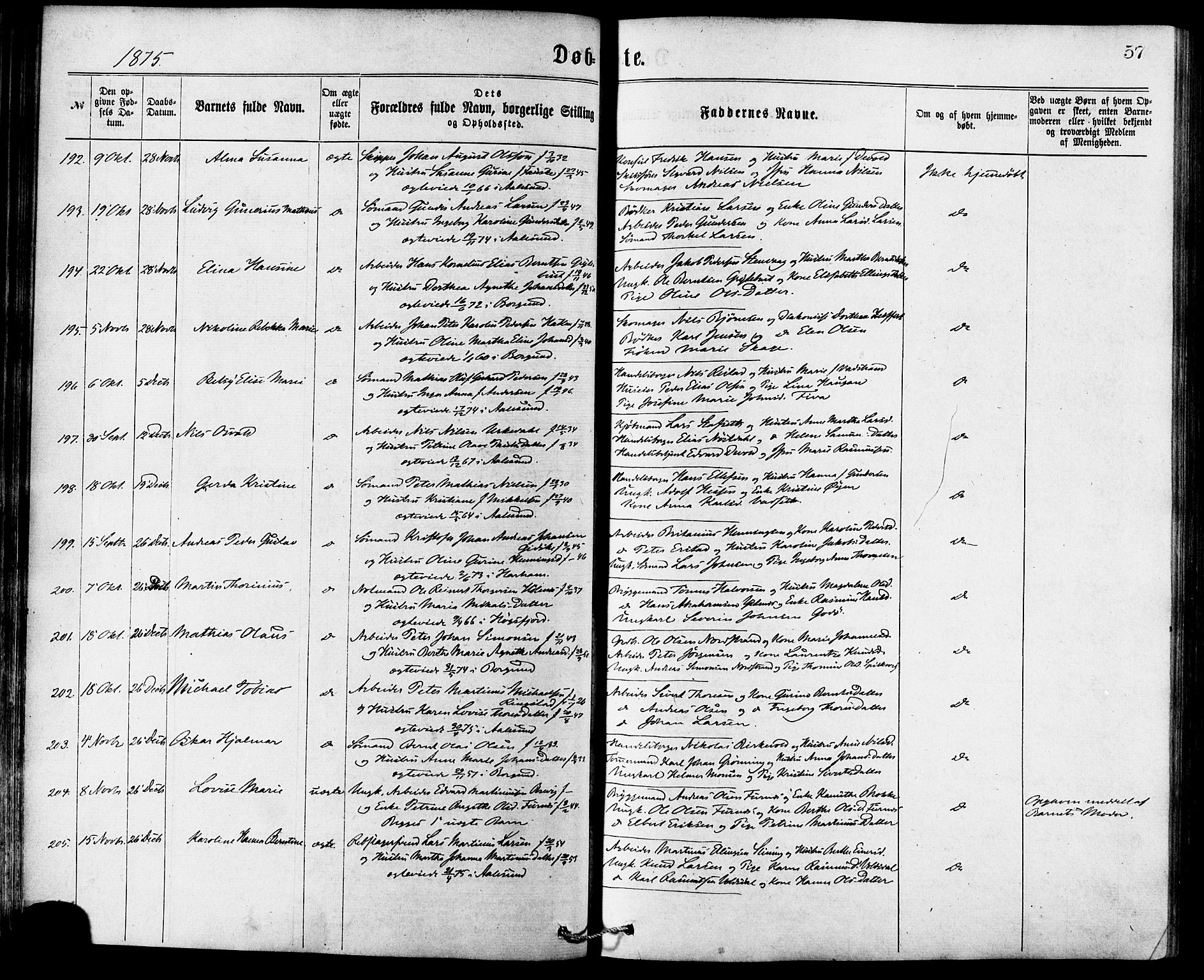 Ministerialprotokoller, klokkerbøker og fødselsregistre - Møre og Romsdal, AV/SAT-A-1454/529/L0453: Parish register (official) no. 529A03, 1872-1877, p. 57