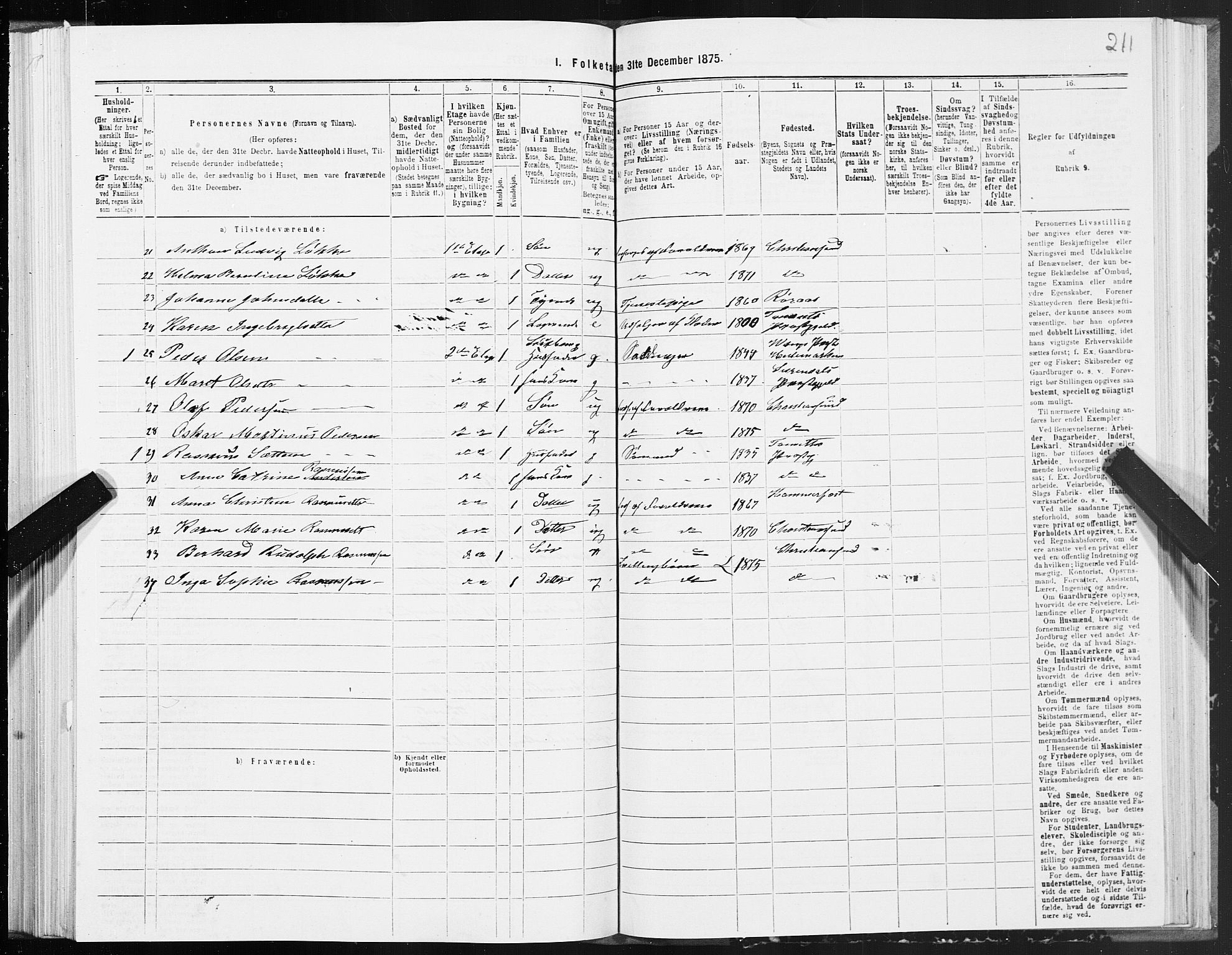 SAT, 1875 census for 1503B Kristiansund/Kristiansund, 1875, p. 2211