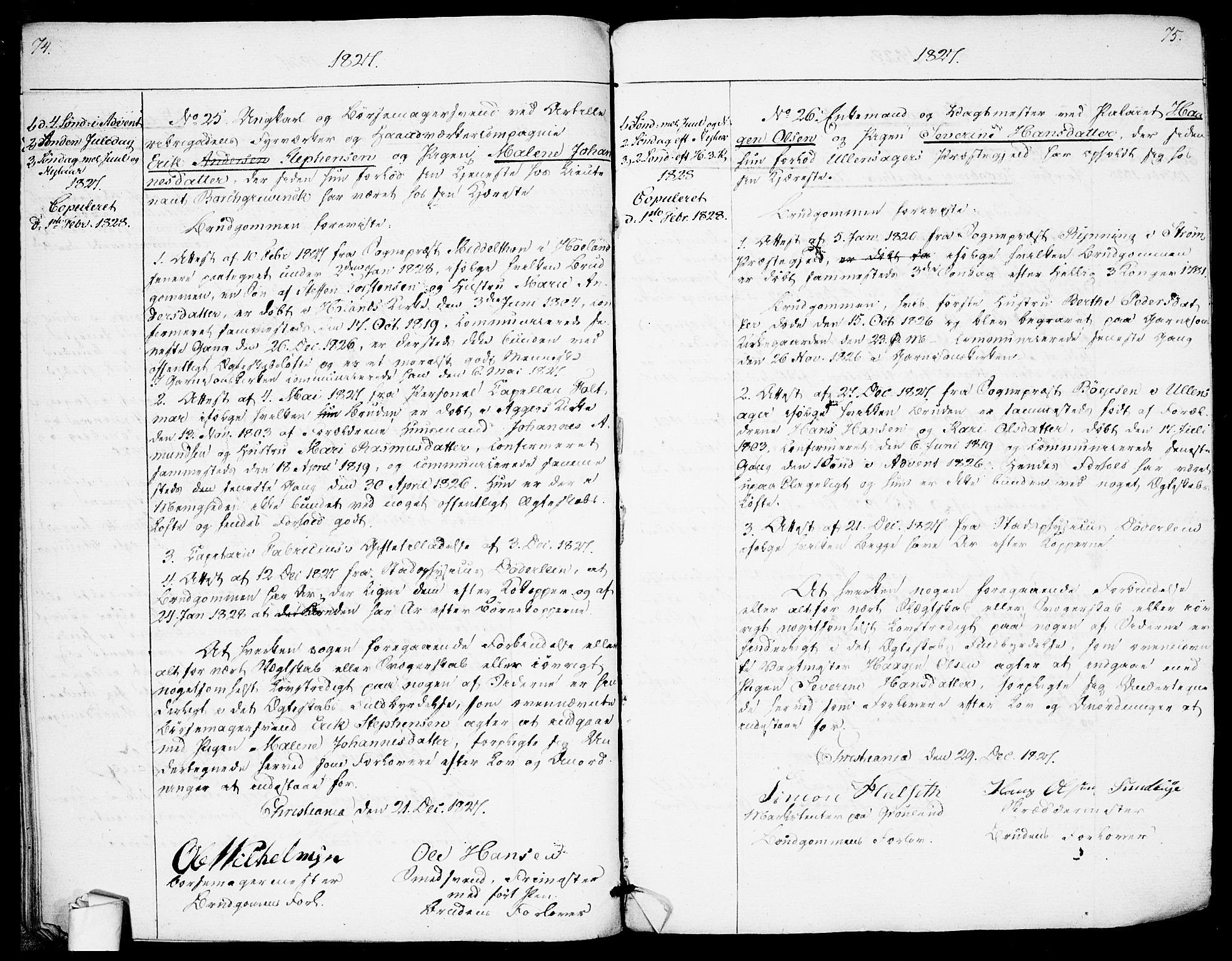 Garnisonsmenigheten Kirkebøker, AV/SAO-A-10846/H/Ha/L0001: Banns register no. I 1, 1823-1828, p. 74-75