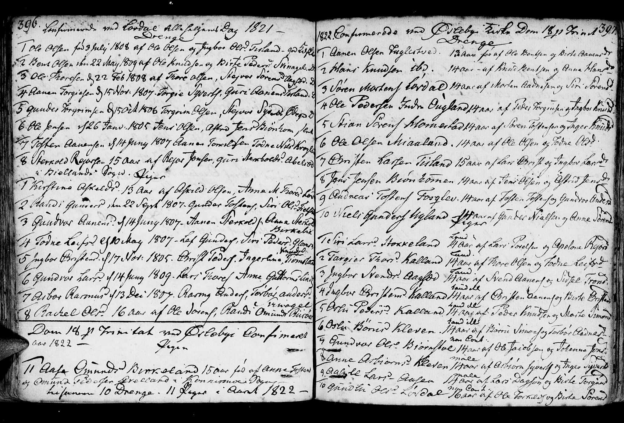 Holum sokneprestkontor, SAK/1111-0022/F/Fa/Fab/L0004: Parish register (official) no. A 4, 1774-1847, p. 396-397