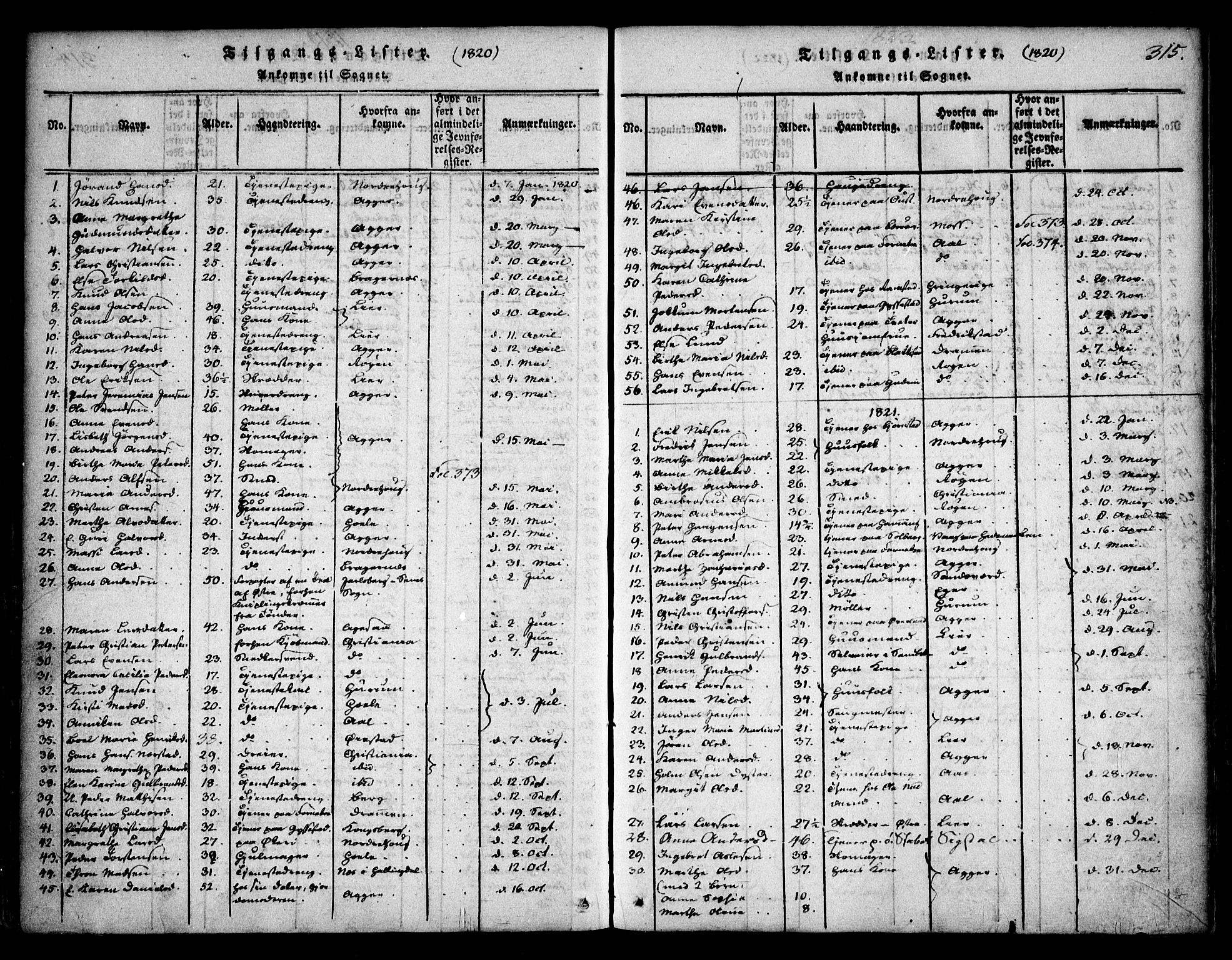 Asker prestekontor Kirkebøker, AV/SAO-A-10256a/F/Fa/L0006: Parish register (official) no. I 6, 1814-1824, p. 315