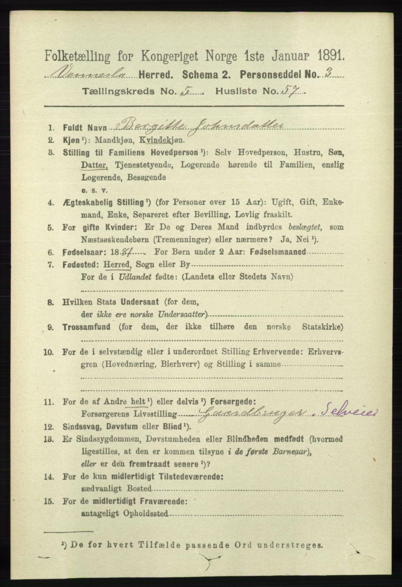 RA, 1891 census for 1014 Vennesla, 1891, p. 1548