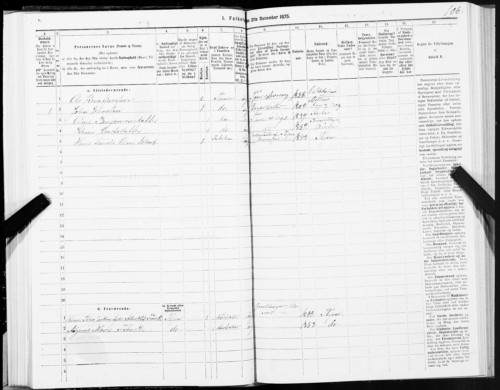 SAT, 1875 census for 1653P Melhus, 1875, p. 8106