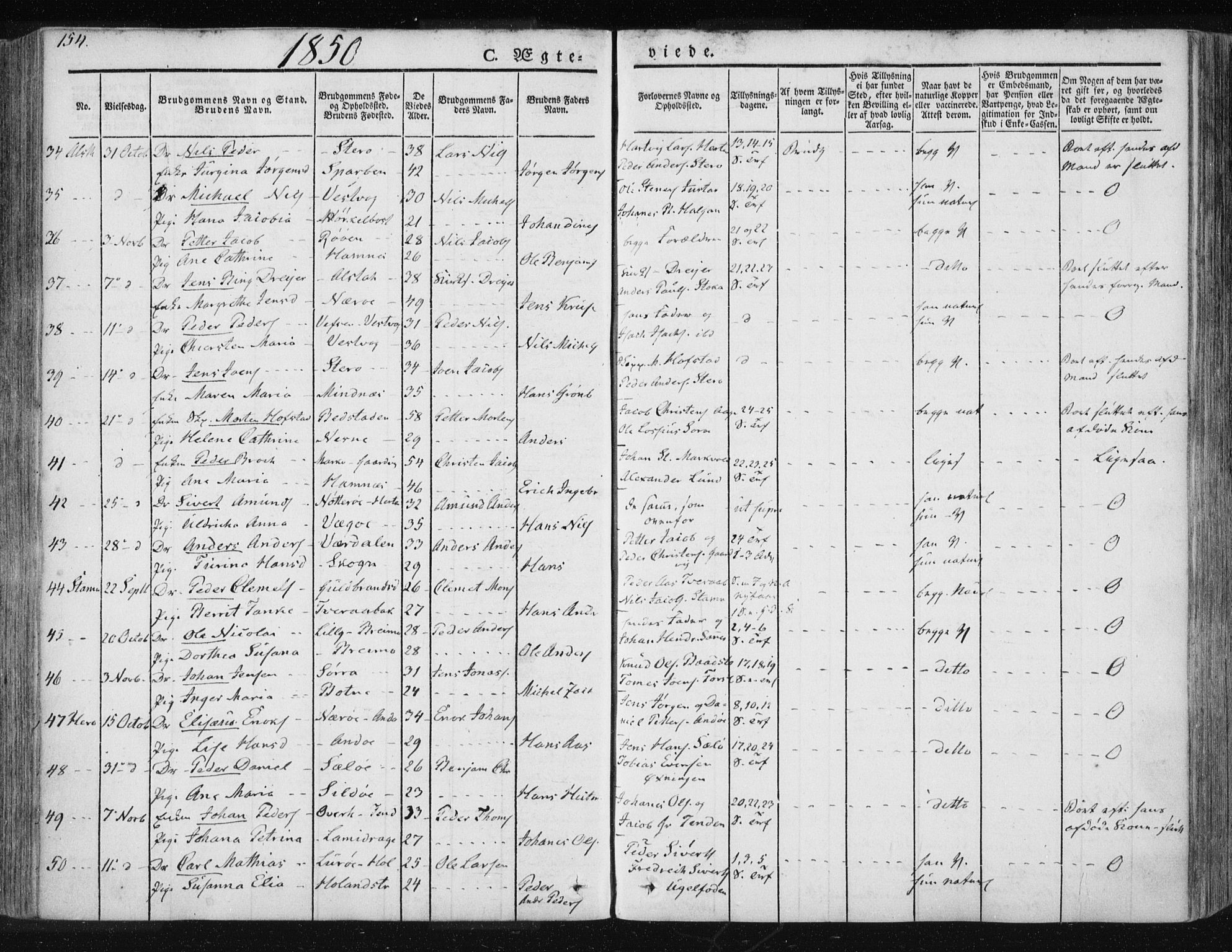 Ministerialprotokoller, klokkerbøker og fødselsregistre - Nordland, AV/SAT-A-1459/830/L0447: Parish register (official) no. 830A11, 1831-1854, p. 154