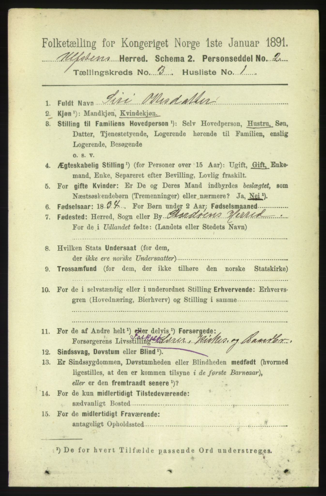 RA, 1891 census for 1516 Ulstein, 1891, p. 772