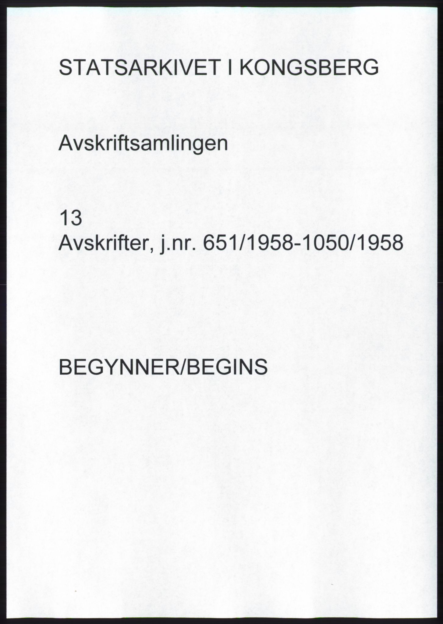 Statsarkivet i Kongsberg, AV/SAKO-A-0001, 1958, p. 1