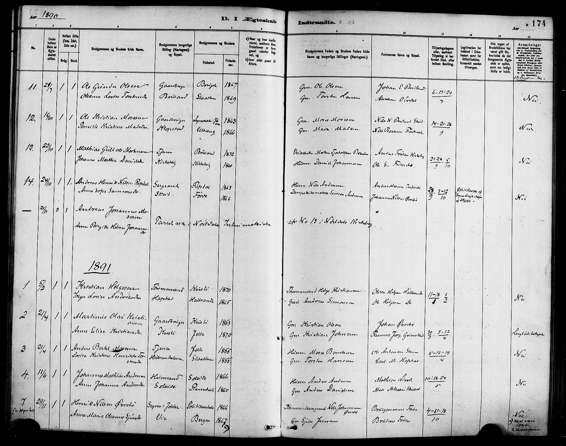 Førde sokneprestembete, SAB/A-79901/H/Haa/Haab/L0001: Parish register (official) no. B 1, 1880-1898, p. 174