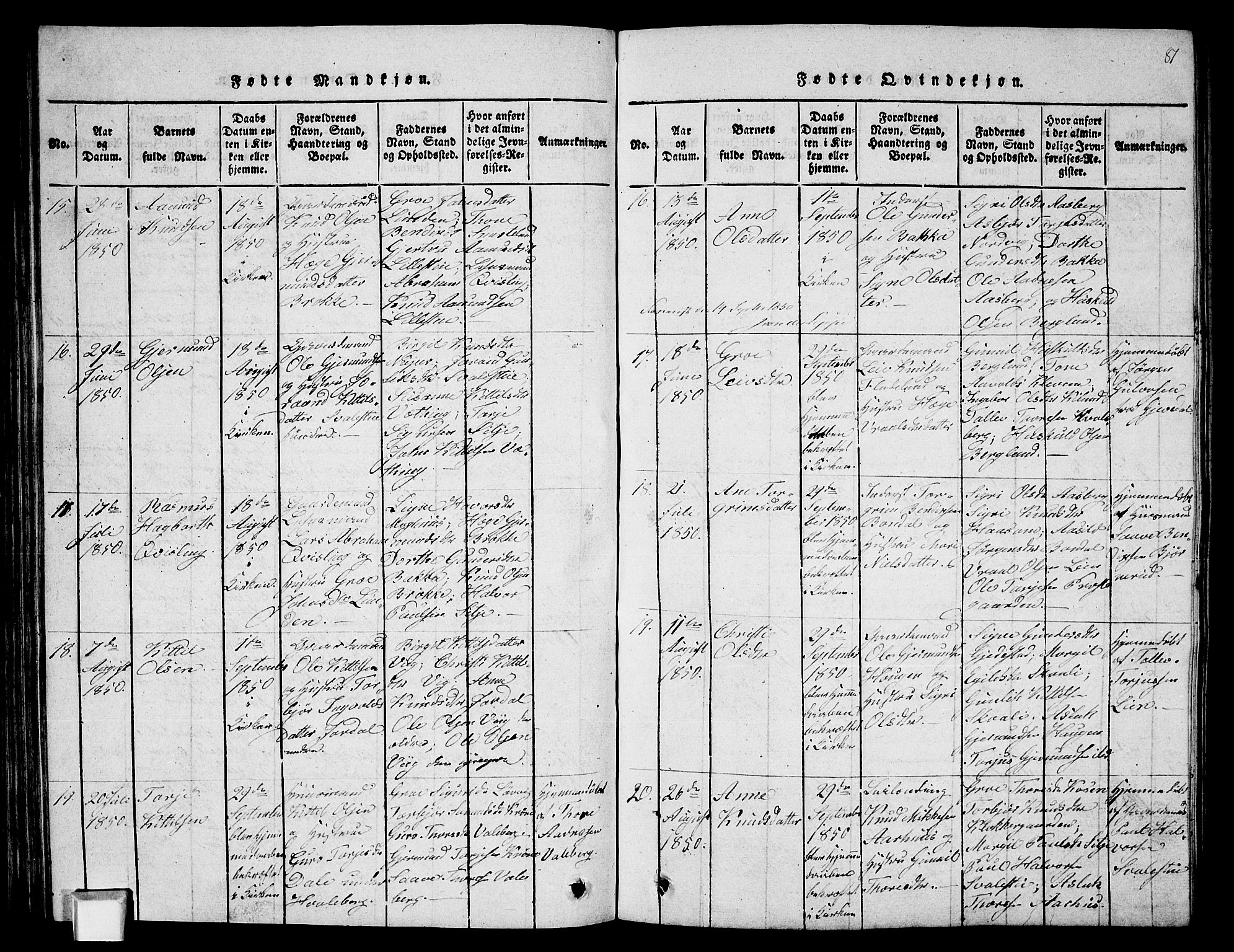 Fyresdal kirkebøker, SAKO/A-263/G/Ga/L0002: Parish register (copy) no. I 2, 1815-1857, p. 81