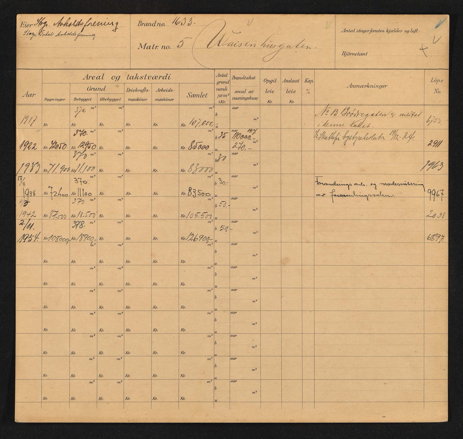 Stavanger kommune. Skattetakstvesenet, BYST/A-0440/F/Fa/Faa/L0044/0004: Skattetakstkort / Vaisenhusgata 3 - 60