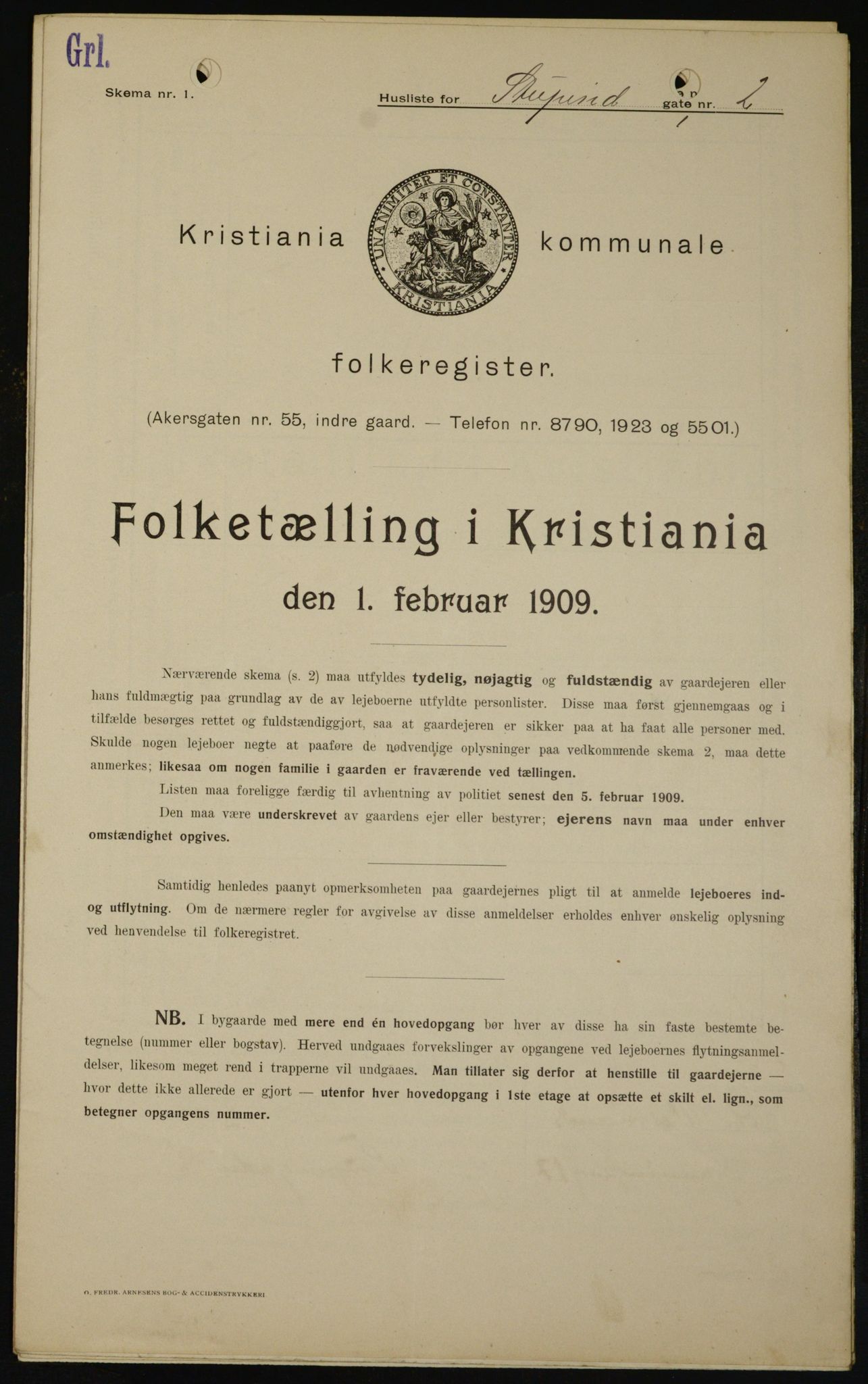 OBA, Municipal Census 1909 for Kristiania, 1909, p. 94564