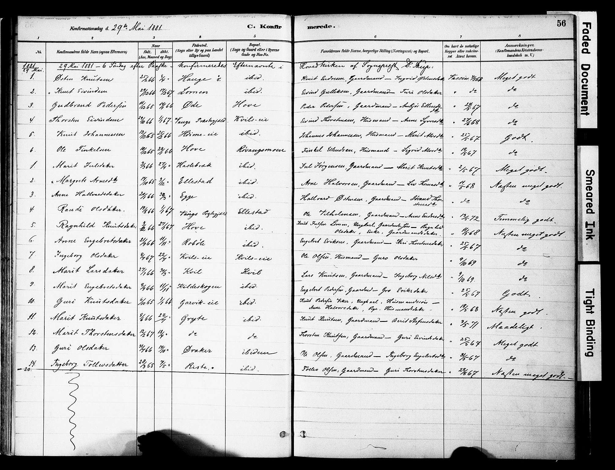 Vestre Slidre prestekontor, SAH/PREST-136/H/Ha/Haa/L0005: Parish register (official) no. 5, 1881-1912, p. 56