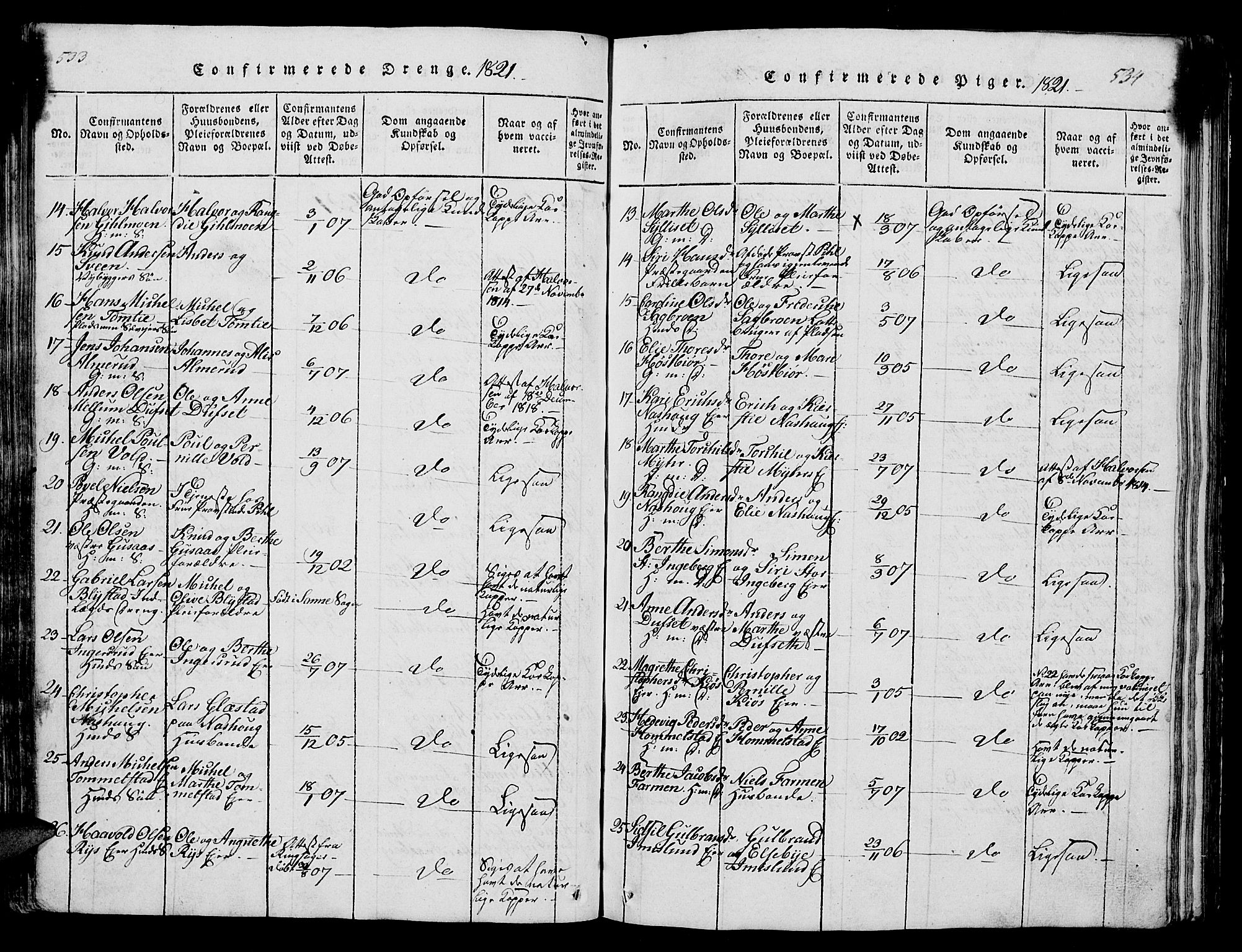 Vang prestekontor, Hedmark, AV/SAH-PREST-008/H/Ha/Hab/L0004: Parish register (copy) no. 4, 1813-1827, p. 533-534