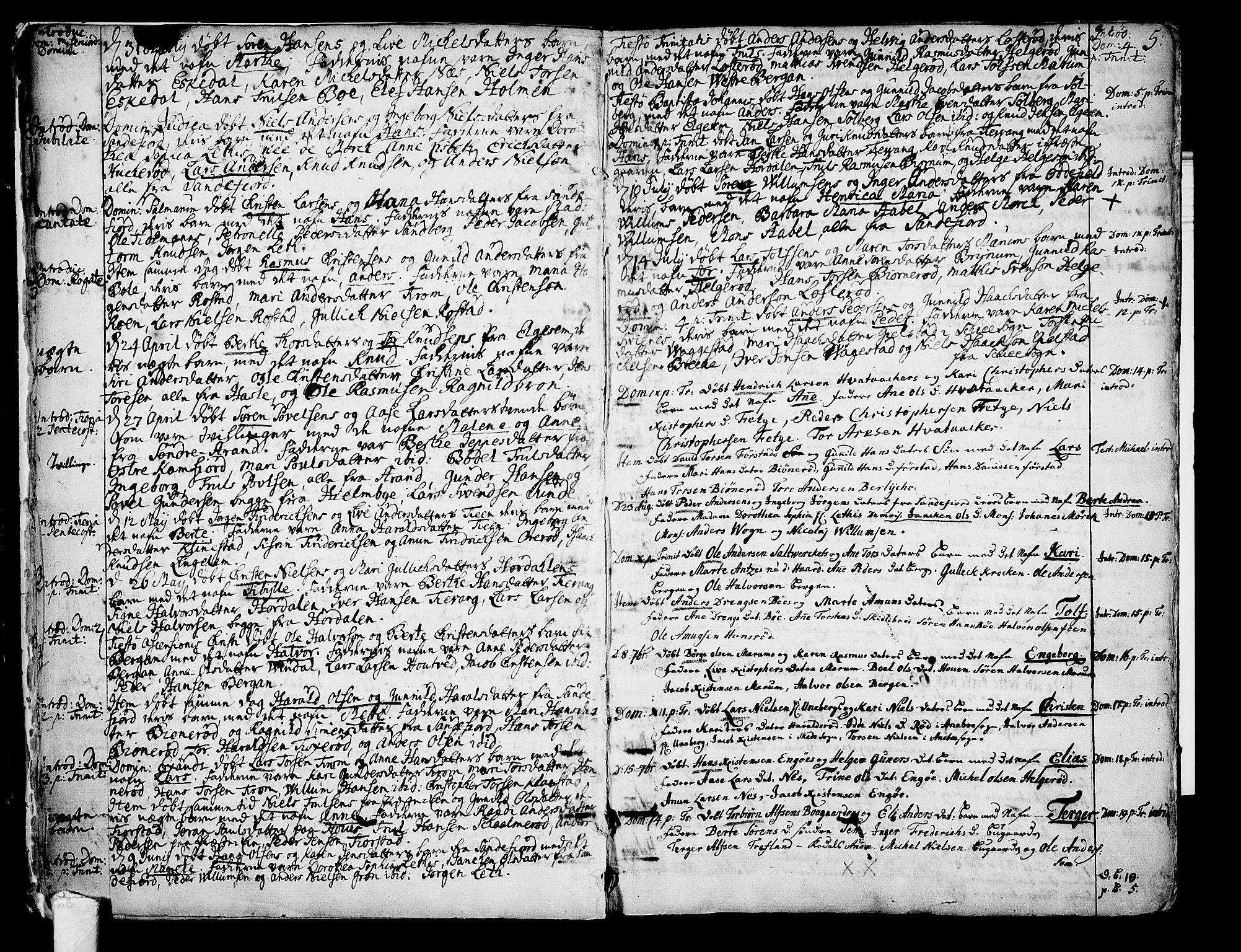 Sandar kirkebøker, SAKO/A-243/F/Fa/L0002: Parish register (official) no. 2, 1733-1788, p. 5
