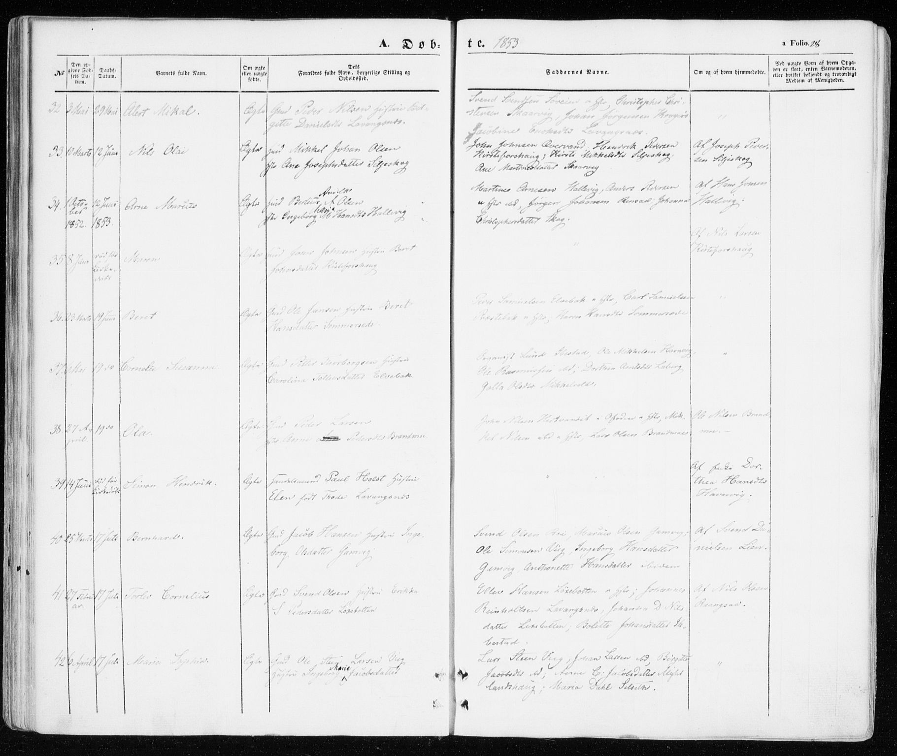 Ibestad sokneprestembete, SATØ/S-0077/H/Ha/Haa/L0008kirke: Parish register (official) no. 8, 1850-1859, p. 28