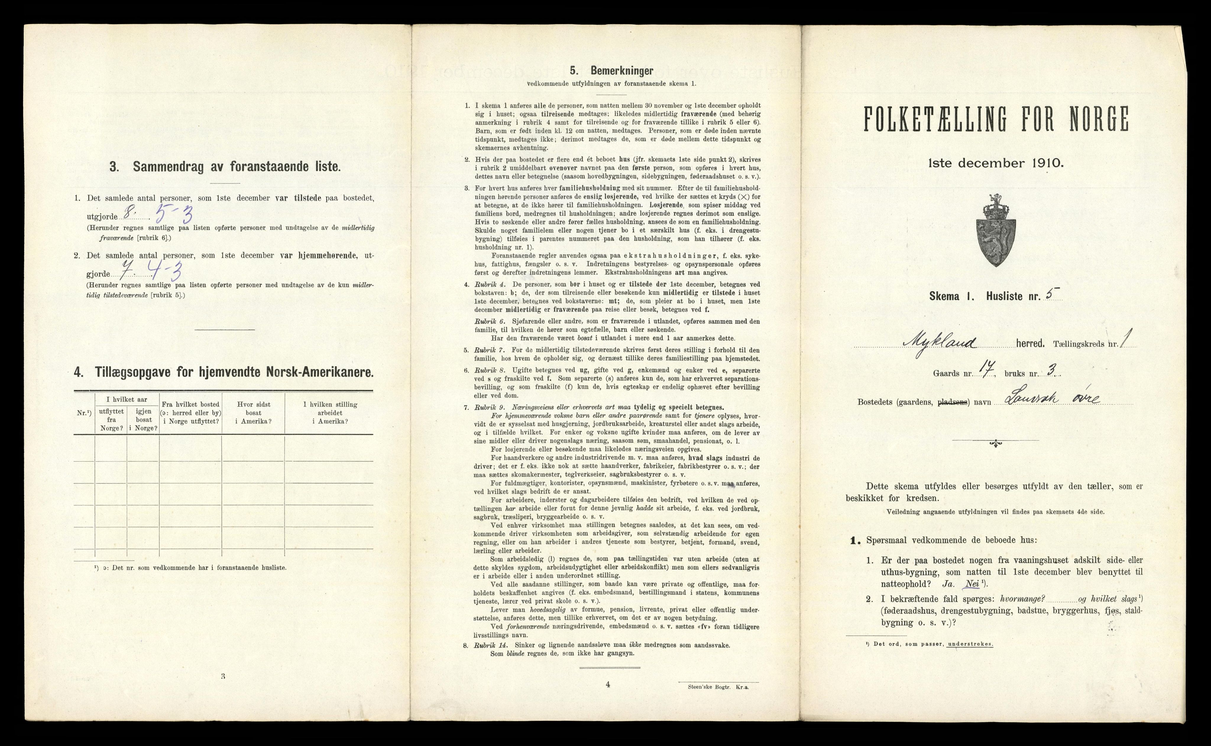 RA, 1910 census for Mykland, 1910, p. 25