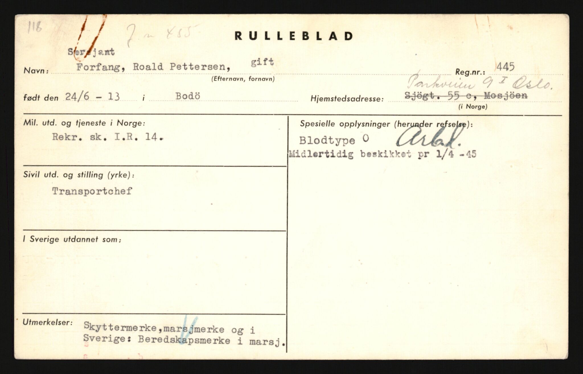 Forsvaret, Sør-Hålogaland landforsvar, AV/RA-RAFA-2552/P/Pa/L0302: Personellmapper for slettet personell, yrkesbefal og vernepliktig befal, født 1913-1916, 1932-1976, p. 49