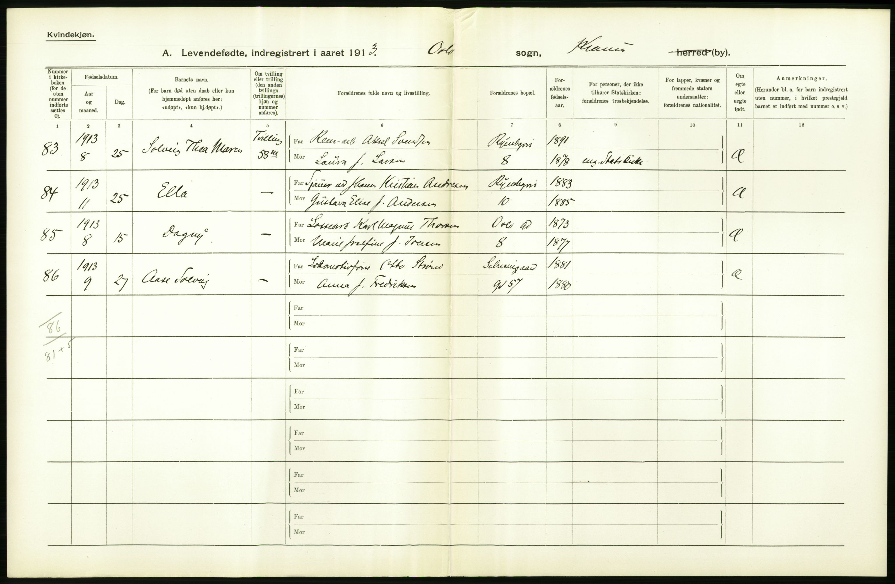 Statistisk sentralbyrå, Sosiodemografiske emner, Befolkning, AV/RA-S-2228/D/Df/Dfb/Dfbc/L0007: Kristiania: Levendefødte menn og kvinner., 1913, p. 818