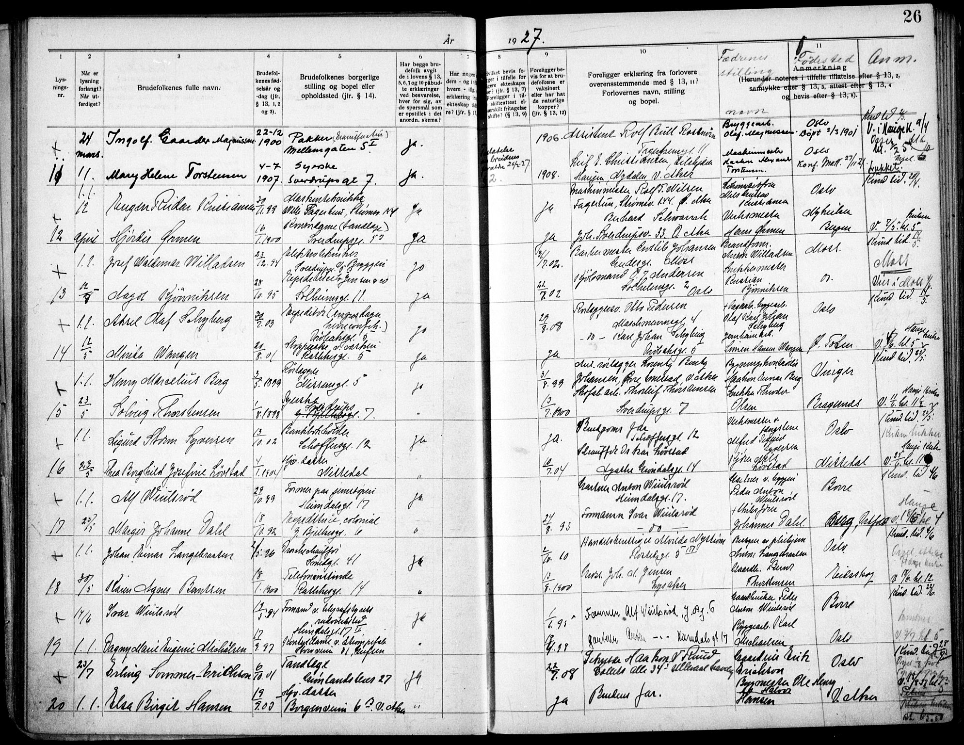 Matteus prestekontor Kirkebøker, SAO/A-10870/H/Ha/L0001: Banns register no. 1, 1919-1937, p. 26