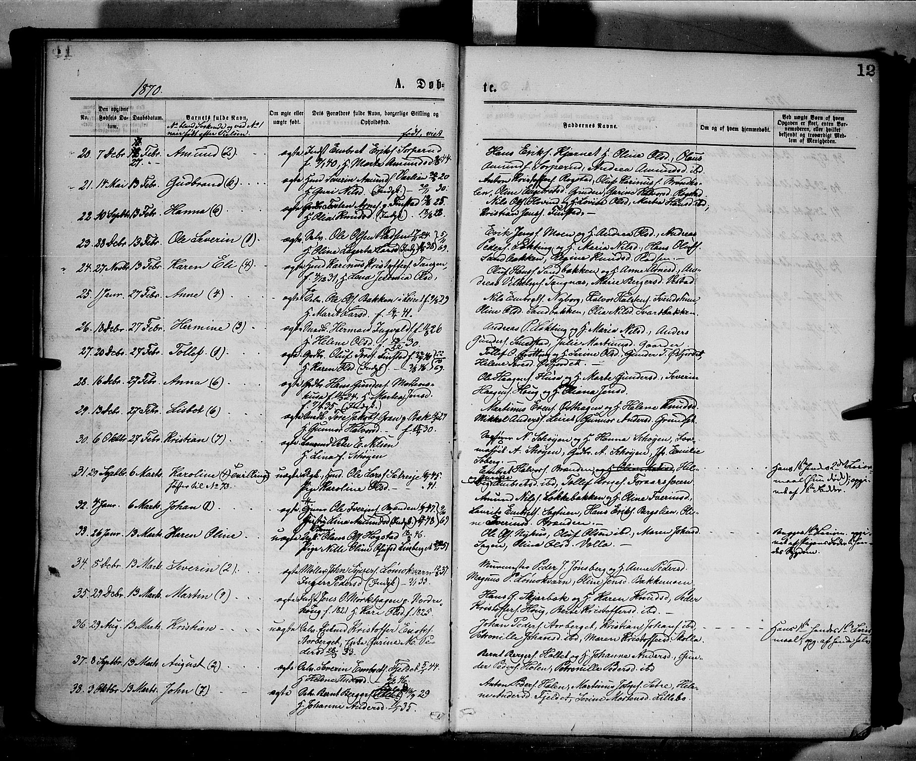 Elverum prestekontor, AV/SAH-PREST-044/H/Ha/Haa/L0011: Parish register (official) no. 11, 1869-1879, p. 12