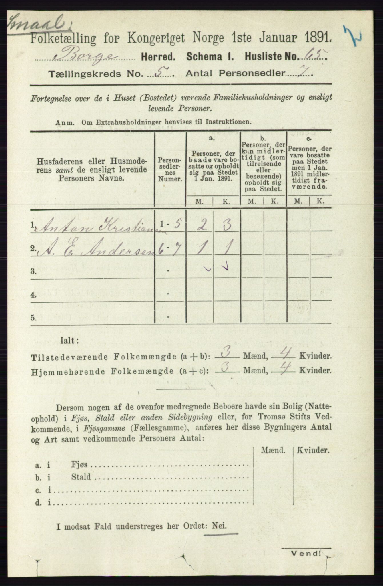 RA, 1891 census for 0113 Borge, 1891, p. 2377