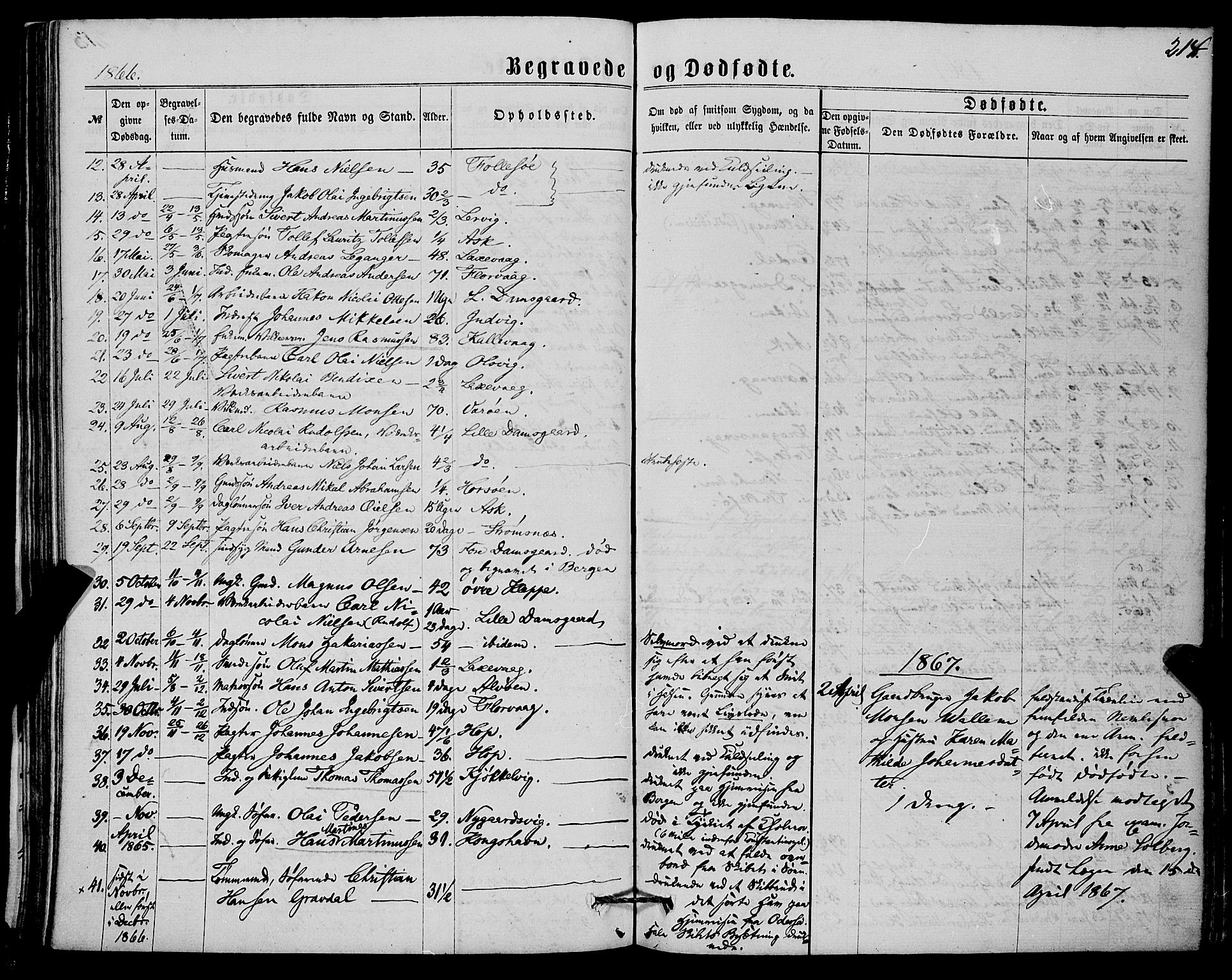 Askøy Sokneprestembete, AV/SAB-A-74101/H/Ha/Haa/Haaa/L0009: Parish register (official) no. A 9, 1863-1877, p. 214