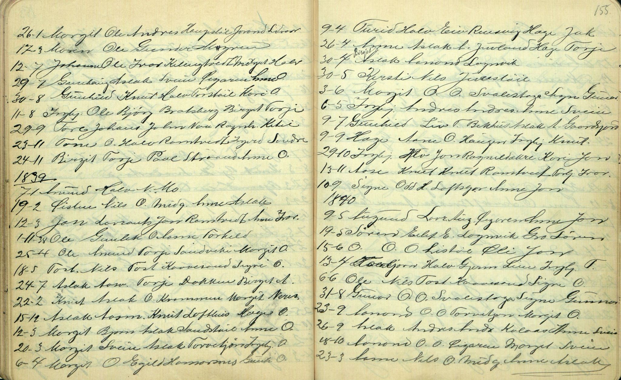 Rikard Berge, TEMU/TGM-A-1003/F/L0002/0004: 031-060 Innholdslister / 34 Kyrkjebøker i avskrift II. Rauland, Vinje 1781-1848. , 1903, p. 154-155