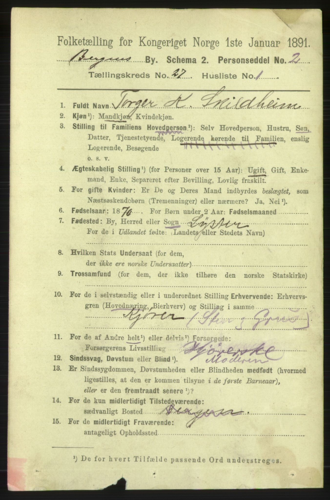 RA, 1891 Census for 1301 Bergen, 1891, p. 35284