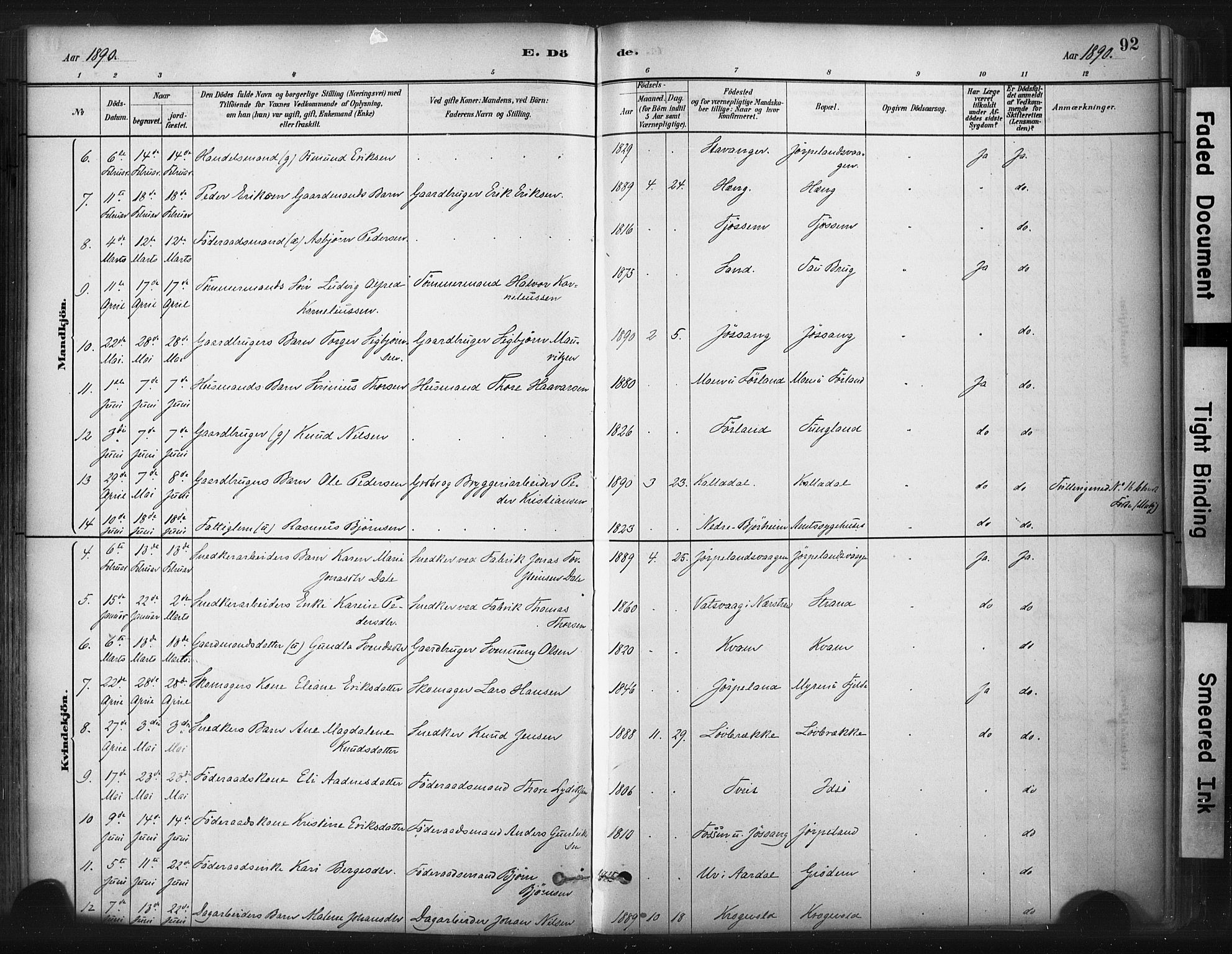 Strand sokneprestkontor, AV/SAST-A-101828/H/Ha/Haa/L0010: Parish register (official) no. A 10, 1882-1929, p. 92