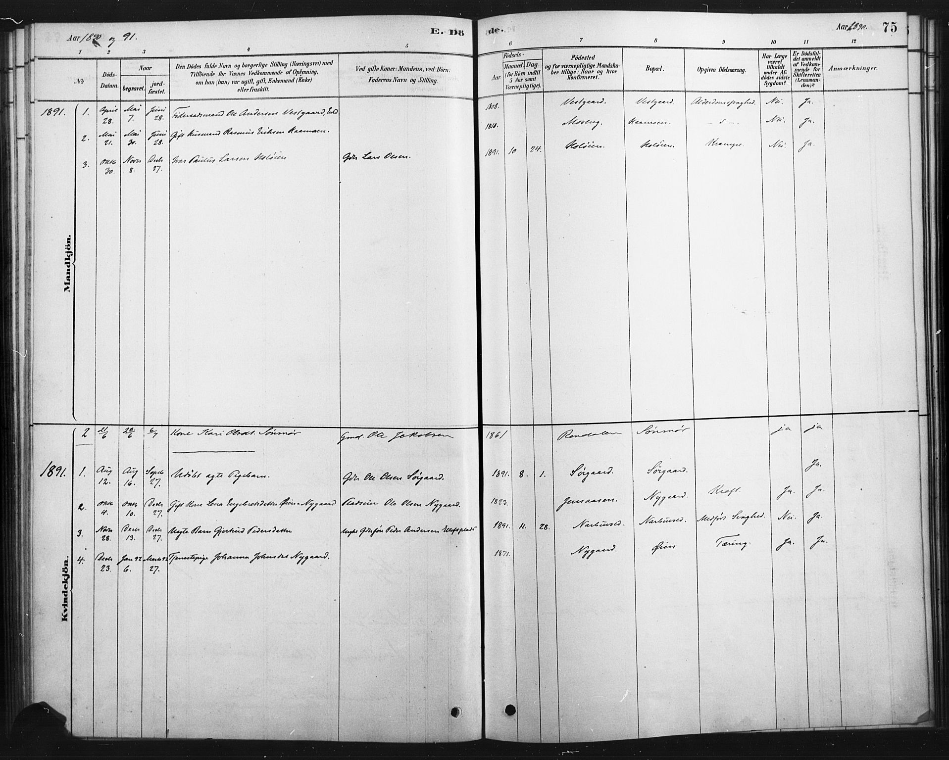 Tolga prestekontor, SAH/PREST-062/K/L0007: Parish register (official) no. 7, 1877-1900, p. 75