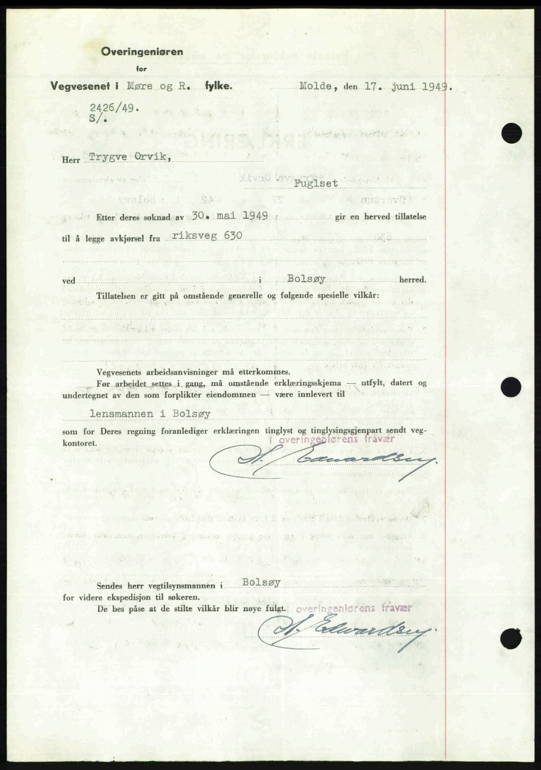 Romsdal sorenskriveri, AV/SAT-A-4149/1/2/2C: Mortgage book no. A30, 1949-1949, Diary no: : 1832/1949